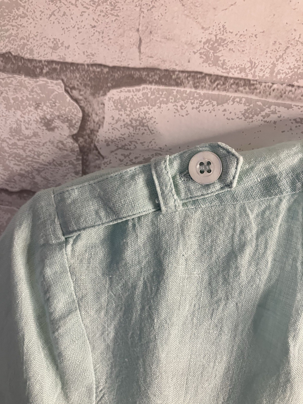 Orvis Women’s XS 100% Linen Top Safari Style Princess Seams Button Up Mint Green