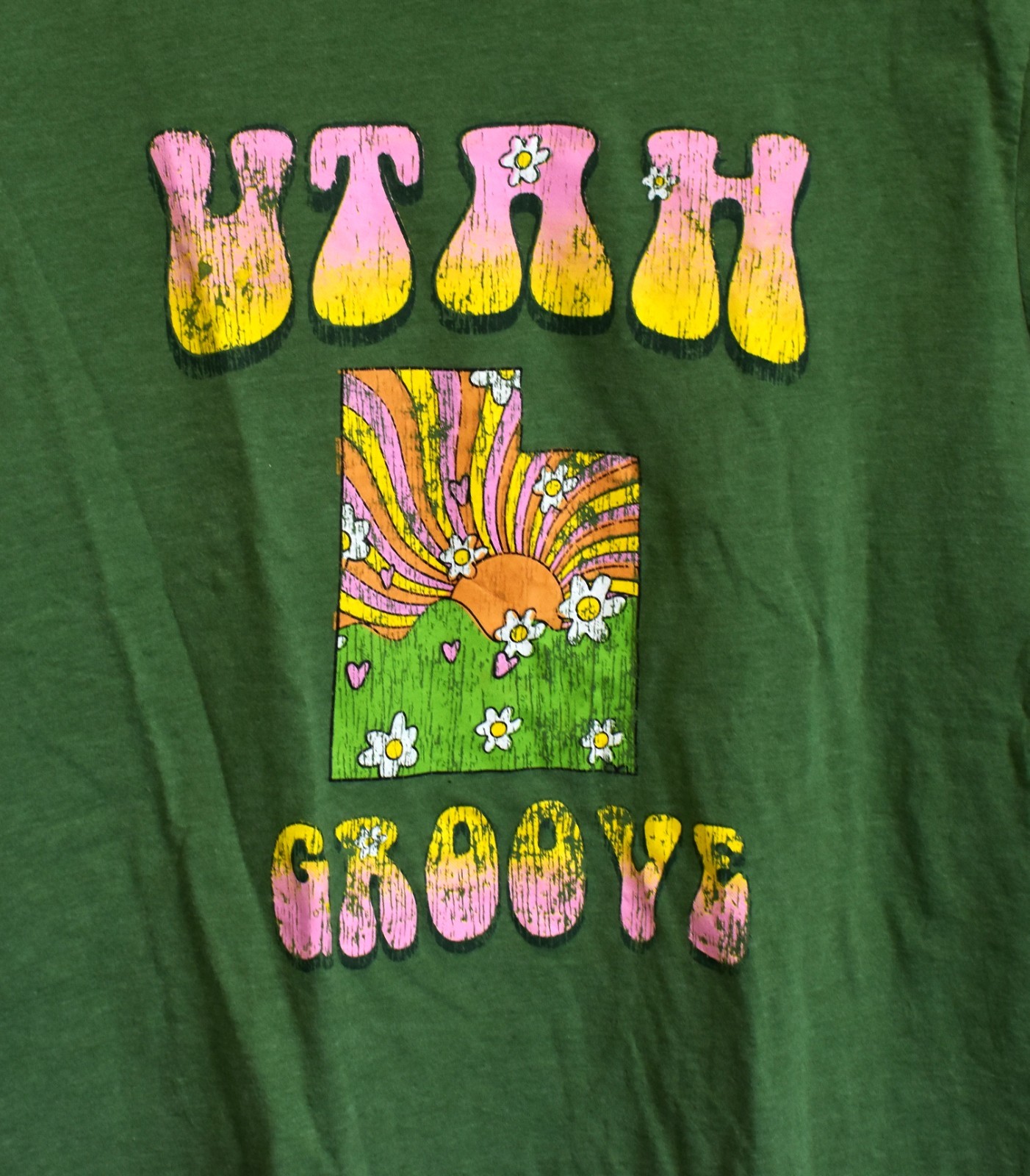 Women’s State Local Utah Groovy Graphic Tee Short Sleeve LARGE Green