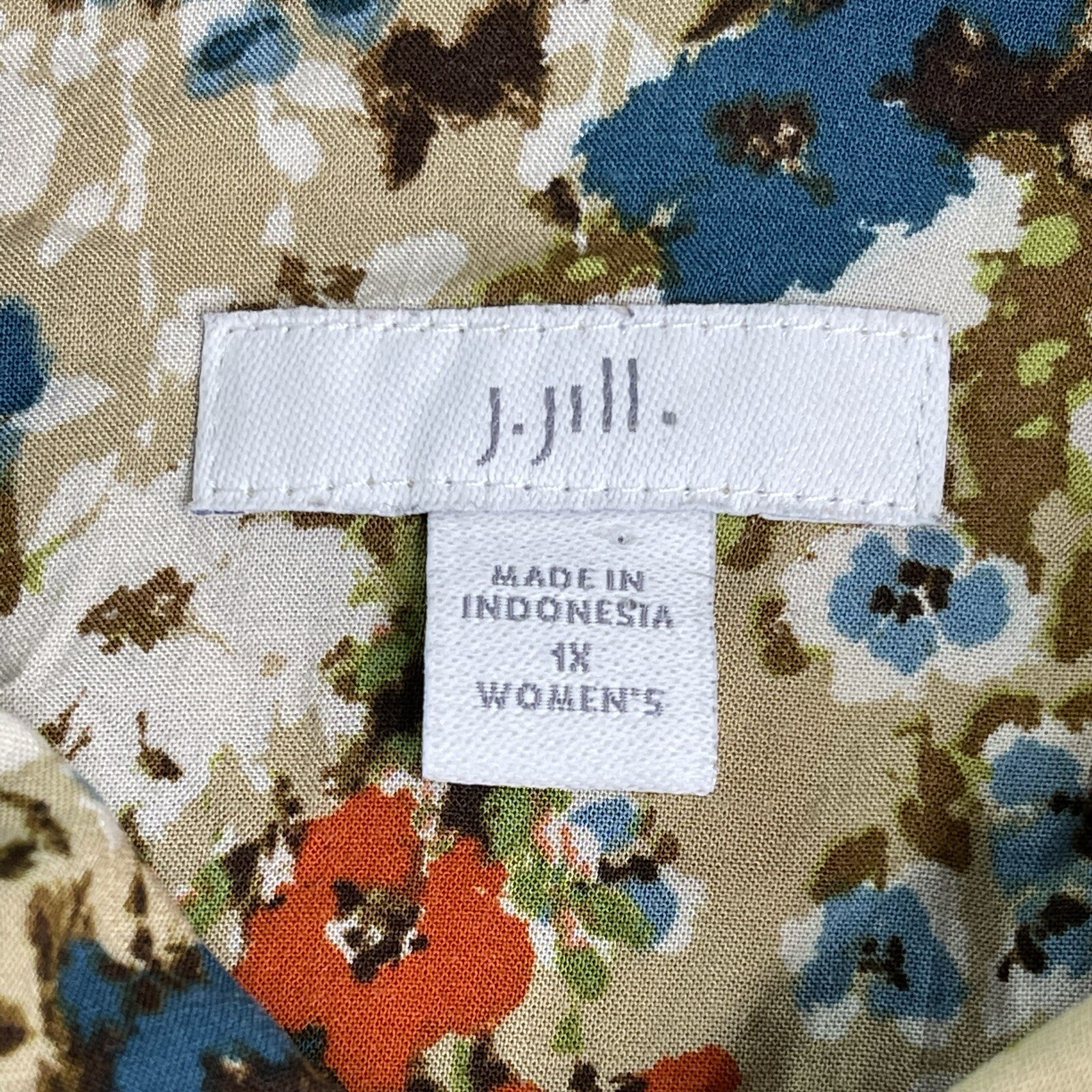 J Jill Top Womens 1X Ditzy Floral Covered Button Front Removable Tie Blouse