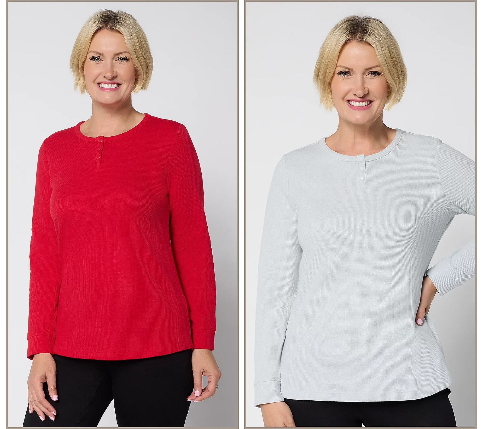 Denim & Co. Essentials 2-Pack Waffle Knit Henley Tops NWT A710615