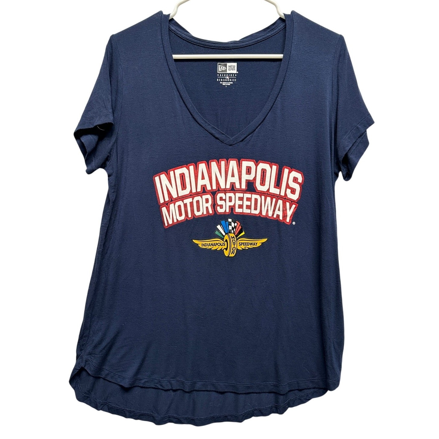 Indianapolis Motor Speedway T Shirt Women L New Era V-Neck Racing Graphic Tee