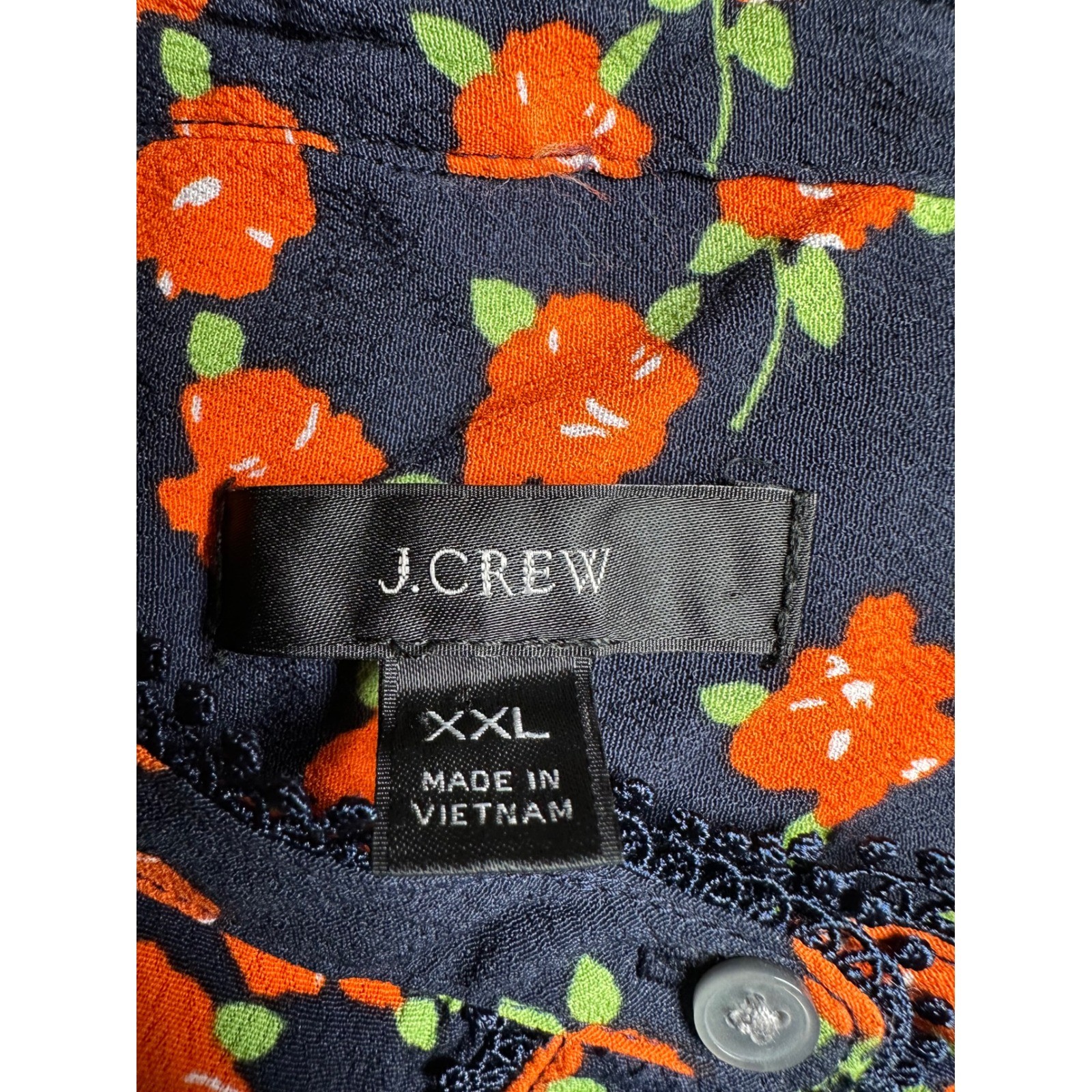 J.Crew Band Collar Lace Trim Blouse Top Womens XXL Navy Orange Floral Whimsigoth