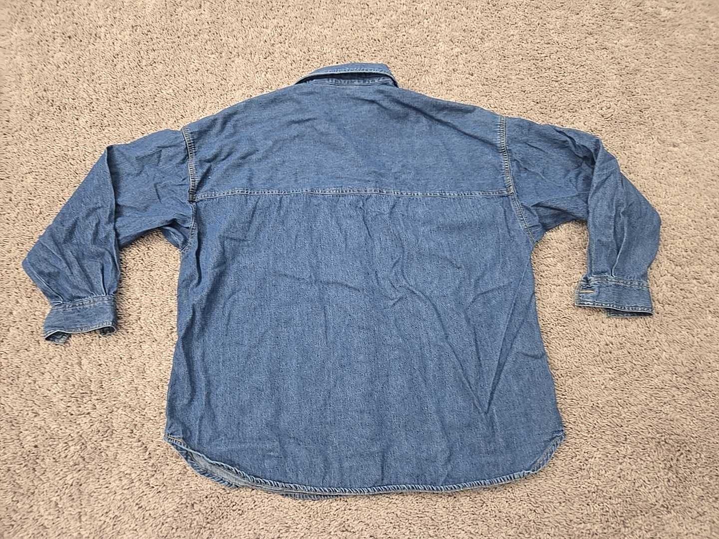 Rafaella Button Up Shirt Womens M PETITES Blue Denim Oversized Made in Macau