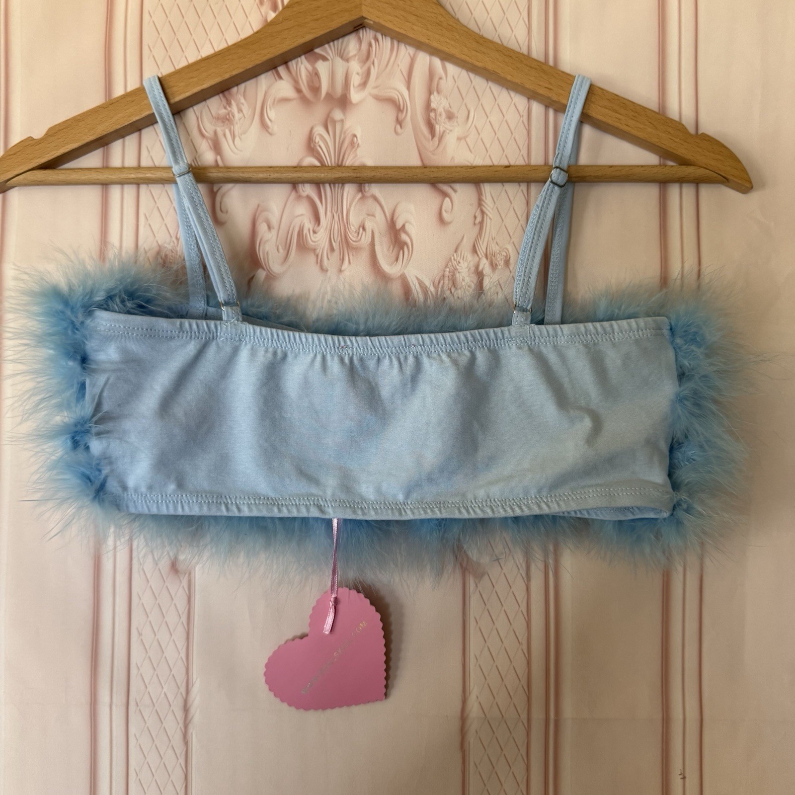 Dolls Kill LALA LA FLEUR Marabou TUBE Top BLUE Size XXS Can Fit XS/S NWT