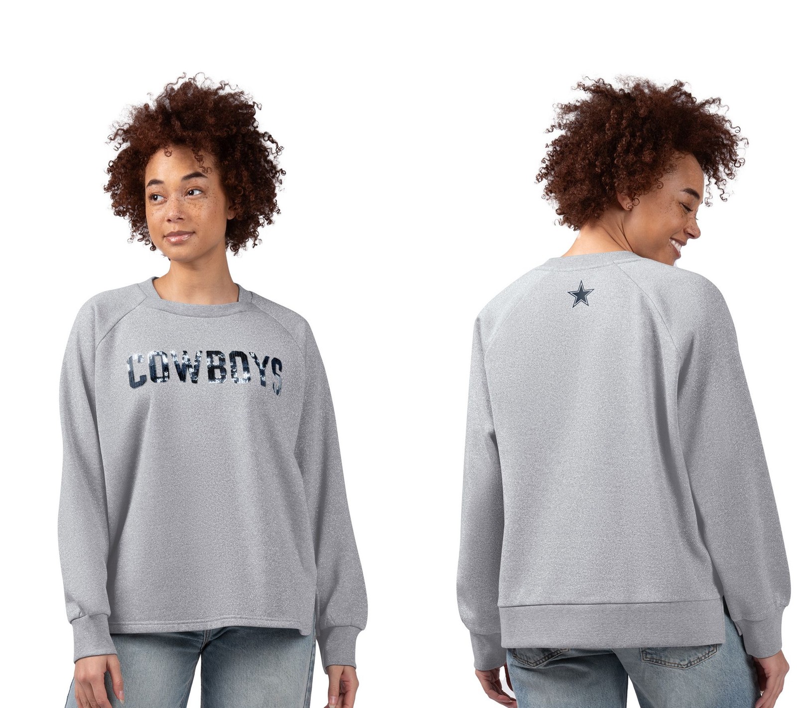 G-III Sports NFL Dallas Women’s Shining Lurex Fleece Crewneck Sweatshirt with Sq