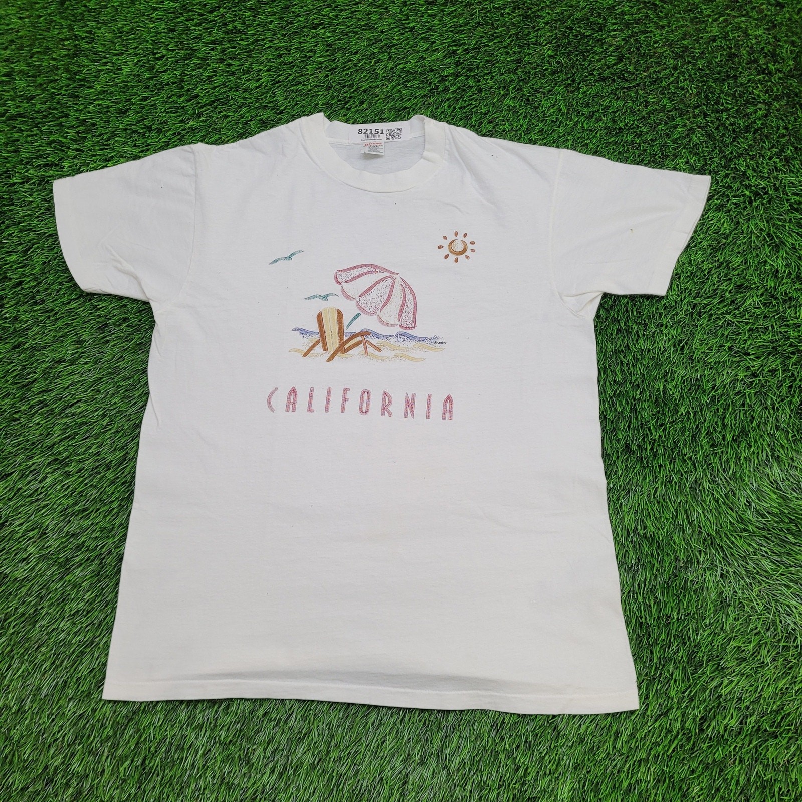 Vintage 90s California Beach Shirt Women Large 20×25 Art USA