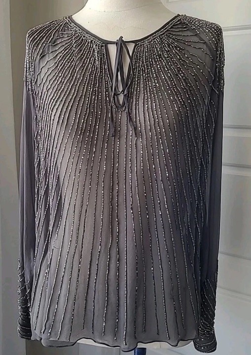 Parker Gray Sequin Party Top Blouse Size Small