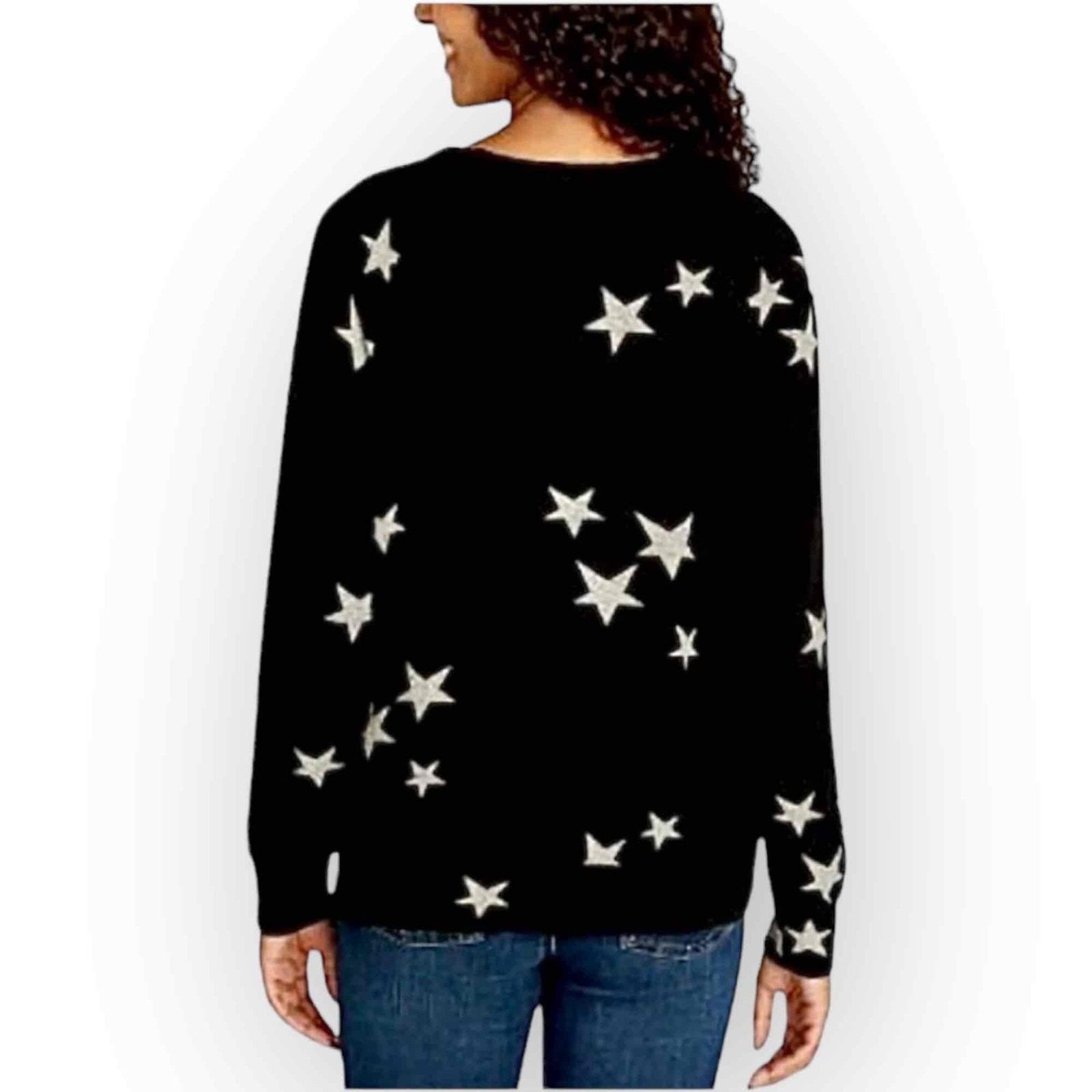 Buffalo David Bitton Womens Long Sleeve Top with Grey Stars – Black – 465XS