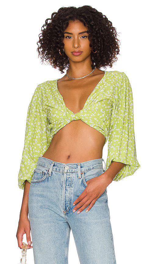 Faithfull the Brand Tianna Top Green Floral Cropped TIe New NWT Size 8