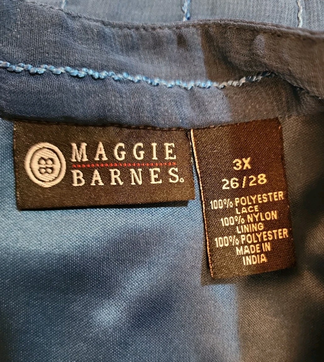 Maggie Barnes Chiffon Tunic Blouse sz 3X Blue Sequin Lace embellishments Lined