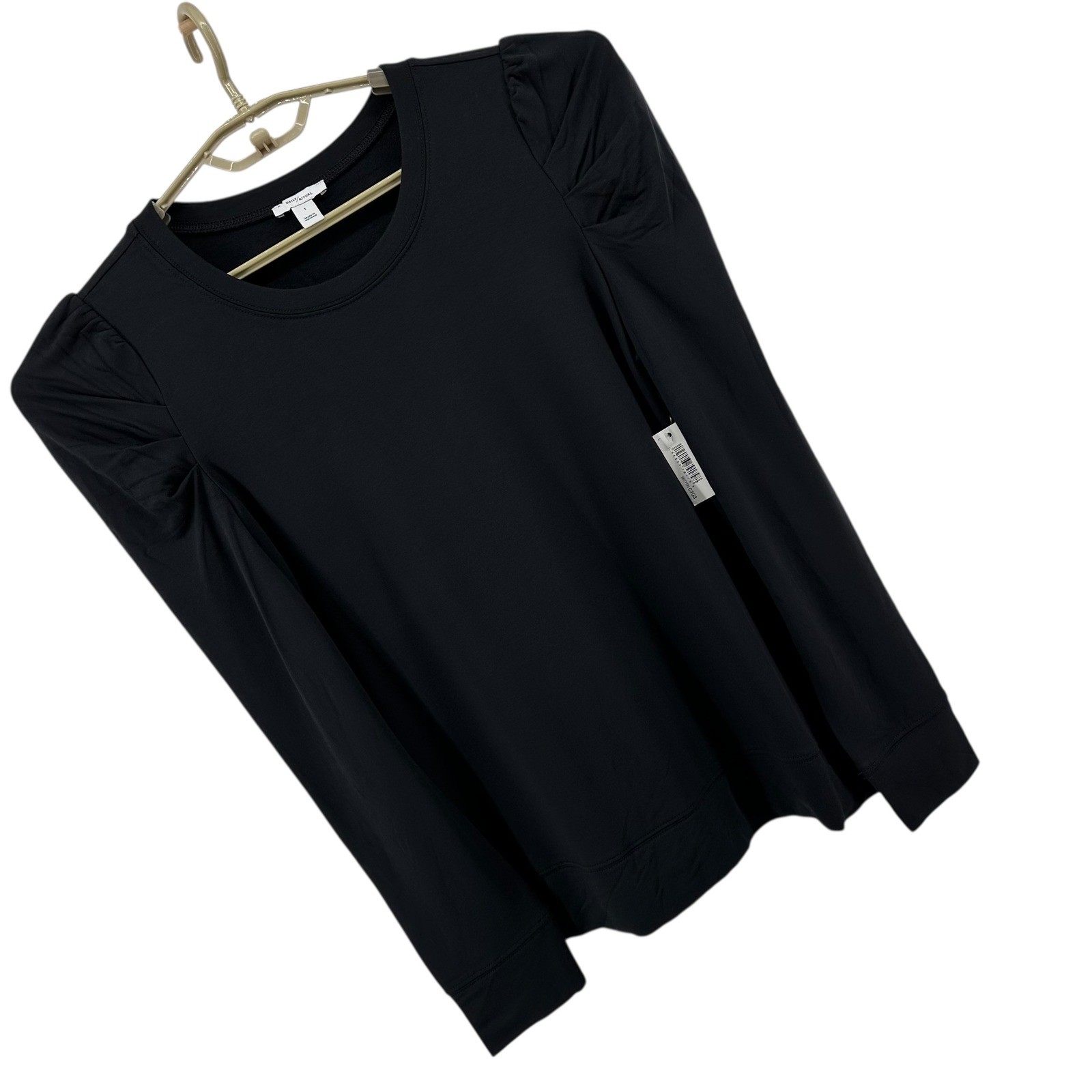 Daily Ritual Womens Size L Black Puff Shoulder Long Sleeve Top Crew Neck NEW