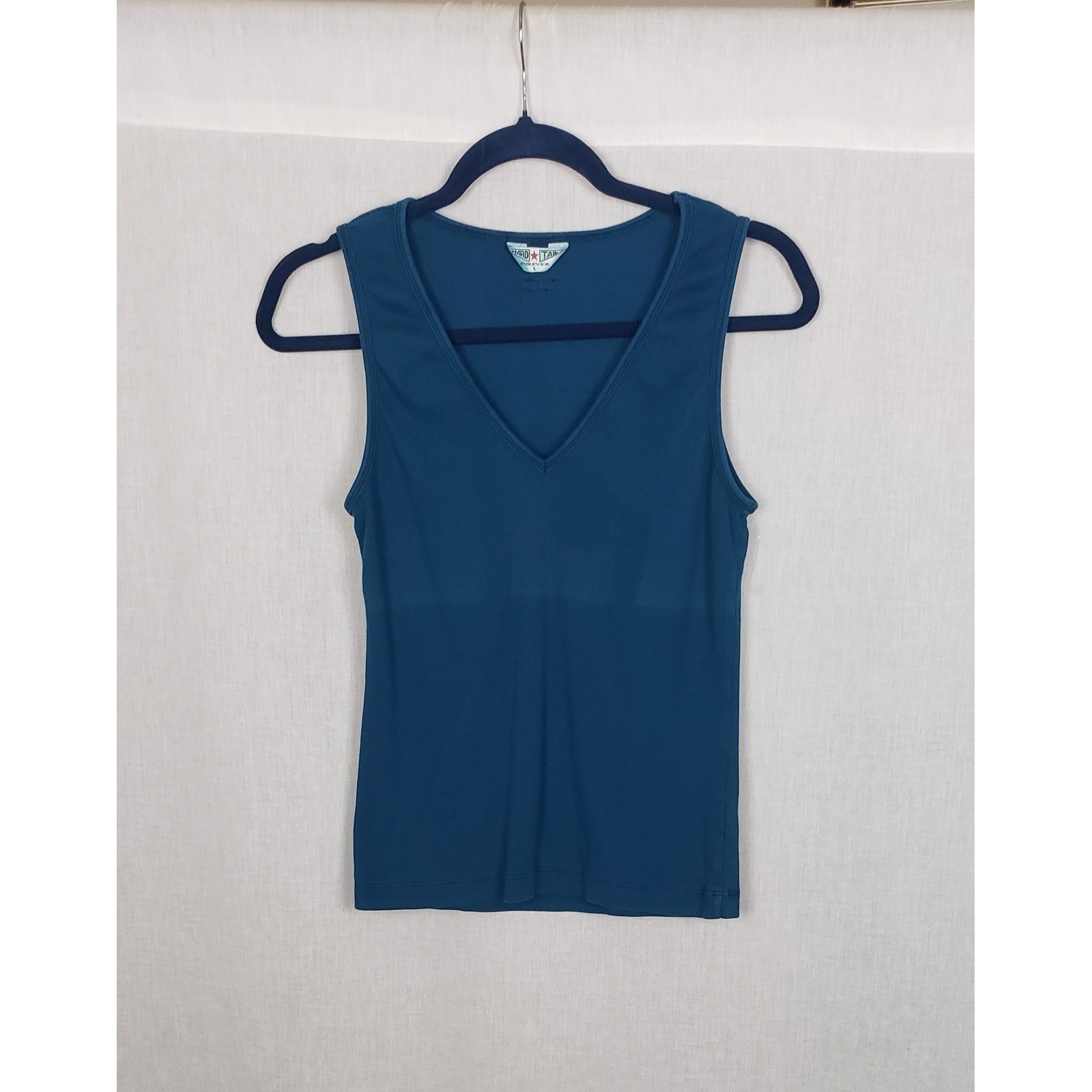Hard Tail Forever Cobalt Blue Ribbed Knit Tank Top L USA Athleisure Y2K Summer