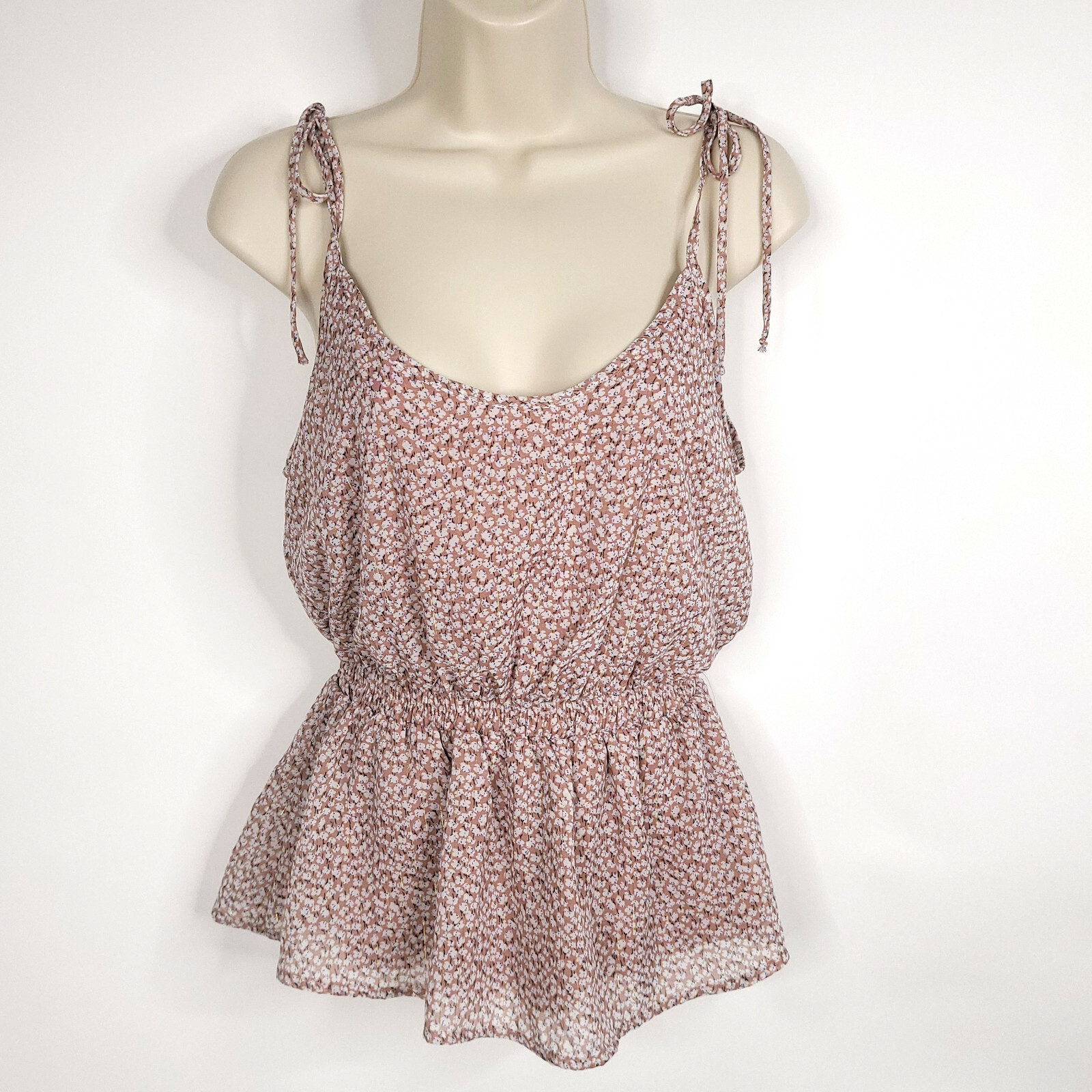 Sienna Sky Womens Top Shirt S Multicolor Floral Spaghetti Straps Elastic Waist
