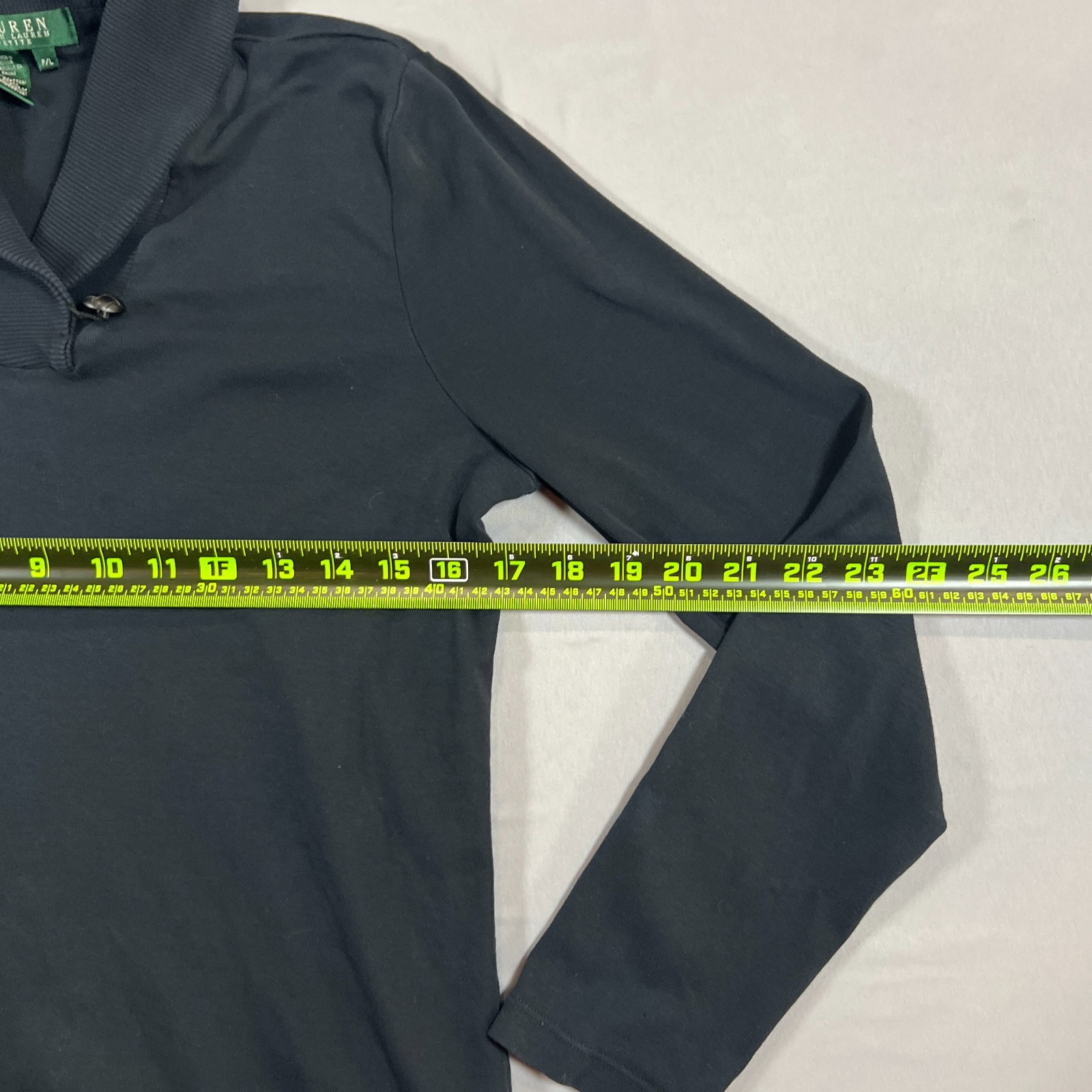 Lauren Ralph Lauren Top Women Large Petite Black Ribbed Shawl Collar Long Sleeve