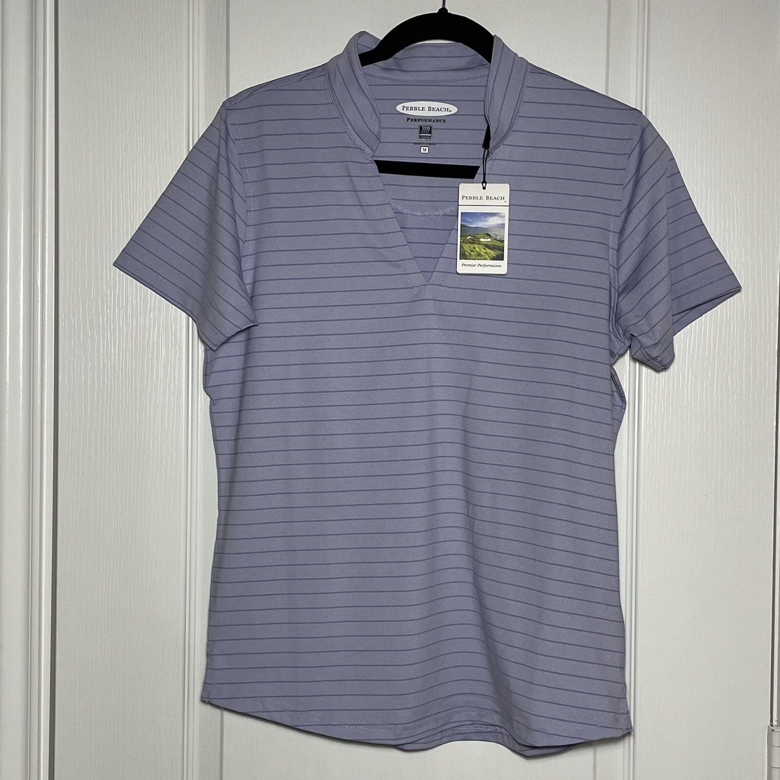 Pebble Beach Women’s Active Polo Shirt Solid & Striped Lilac Purple Medium New