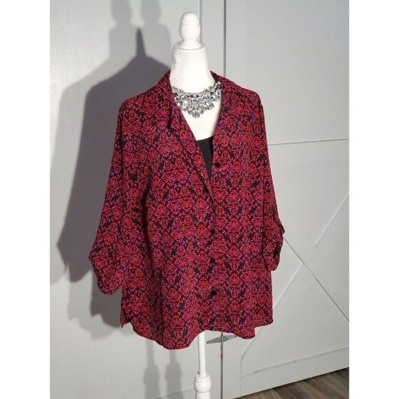 JUST MY SIZE TWO FAIR BLOUSE COLOR PINK 3/4 SLEEVE POLYESTER SIZE 3X