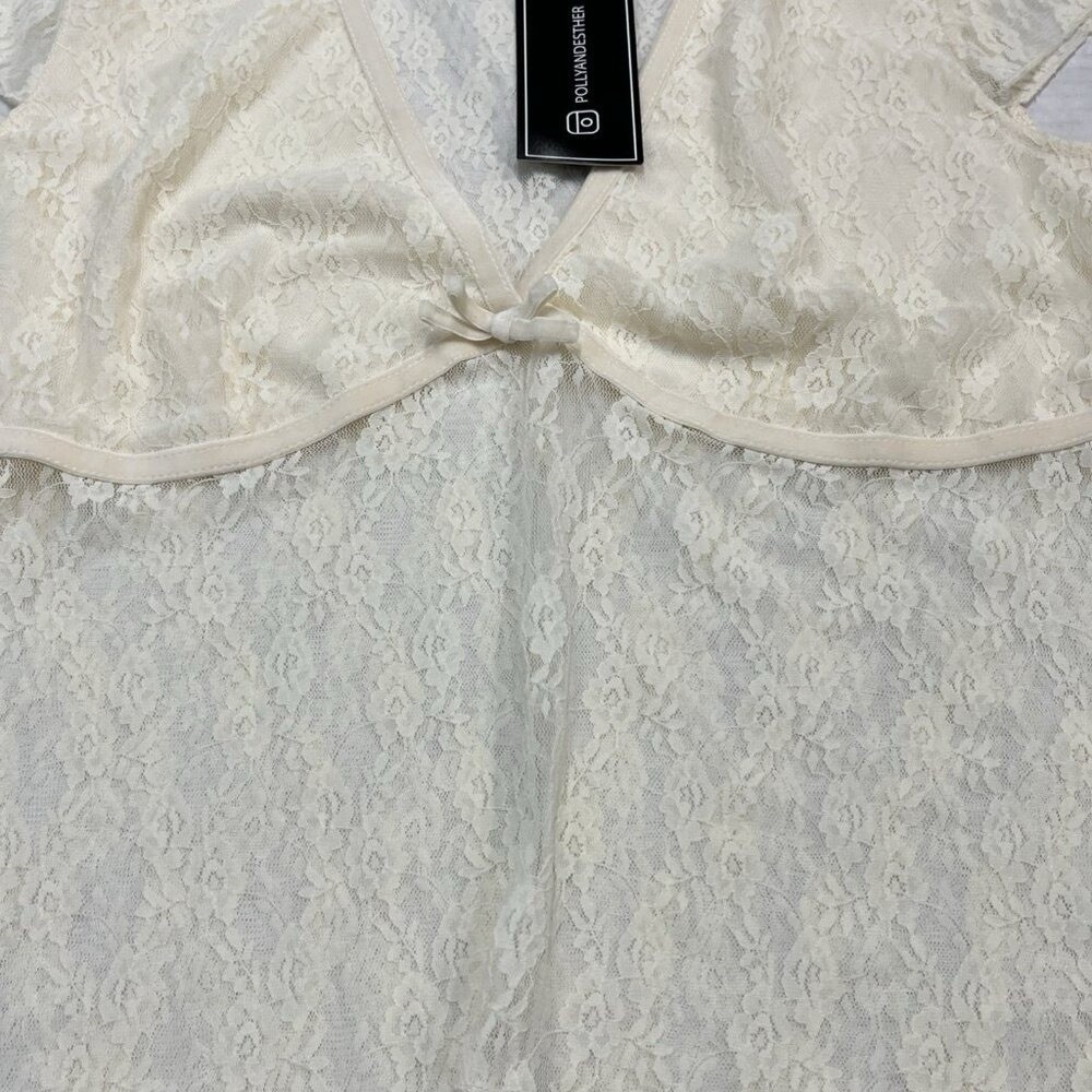 NWT Just Polly Baby Doll Top Womens Sz Large Cream Fairy Y2K Lace Cropped