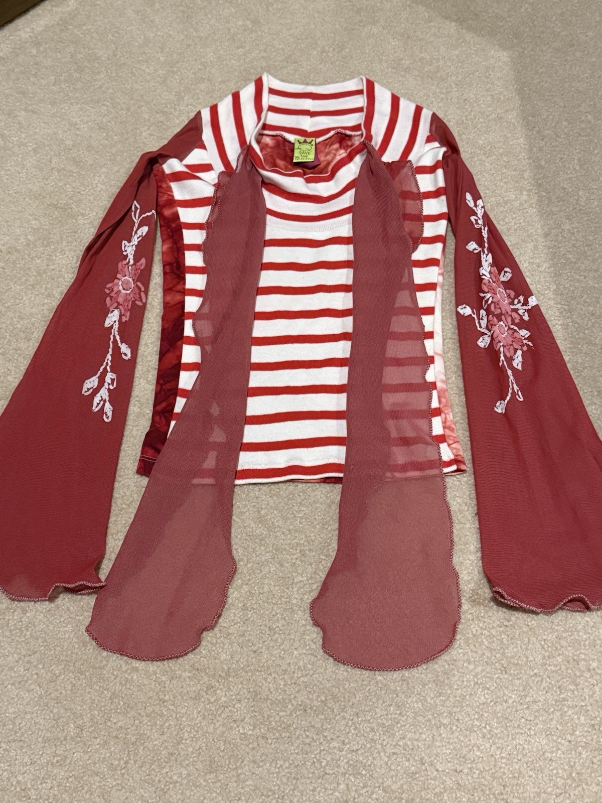 Save the Queen vintage Abstract Red and White Striped/Multicolor Blouse M