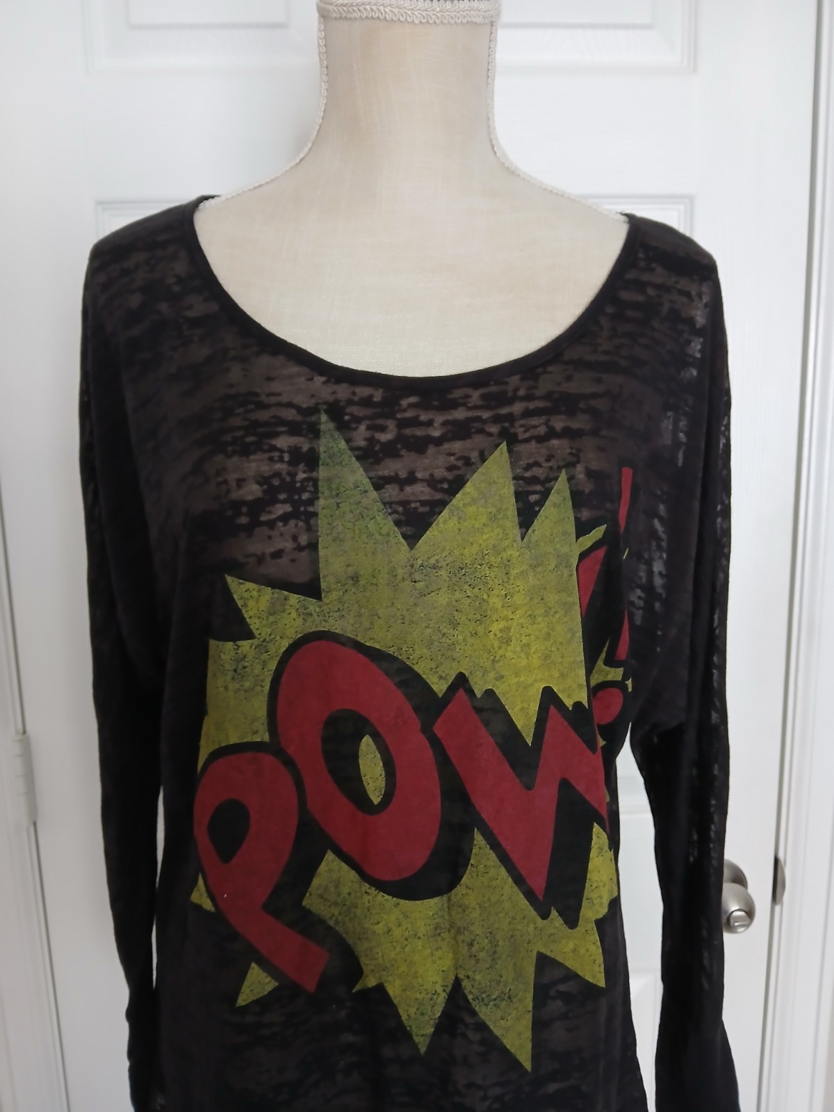 Stranded Black Burnout POW! Comic Shirt L Pop Art Y2K Grunge Rocker Sheer NWT