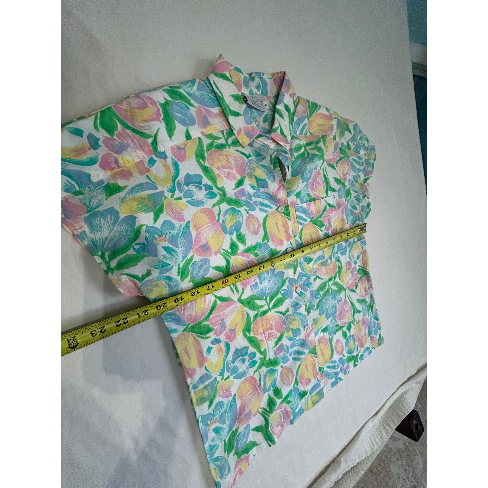 Pierre Cardin Vintage Floral Cotton Button Down Shirt Pastel Tulip Print Medium