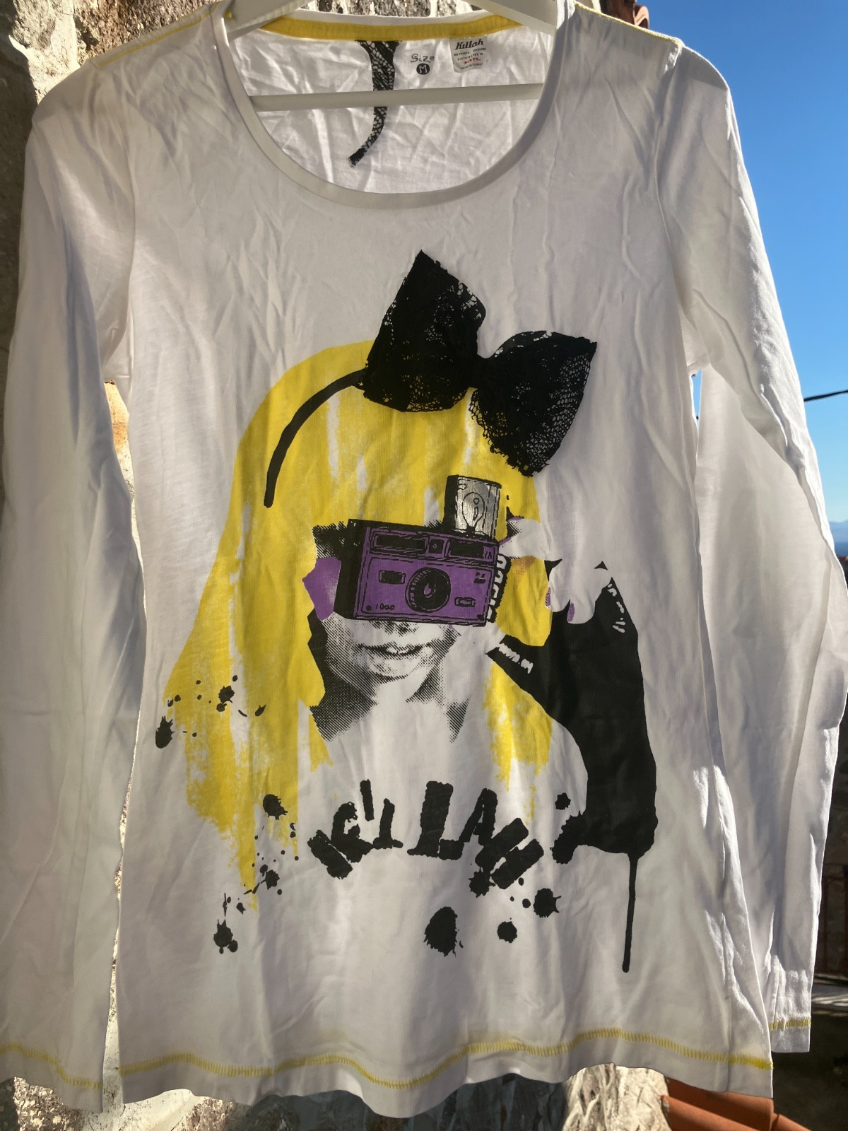 VTG Killah by Miss Sixty Graphic Long Sleeve Top Y2K Bow Camera Pop Art M