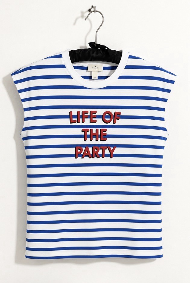 NWT Kate Spade New York “Life of the Party” Striped Top Women’s Large Blue White