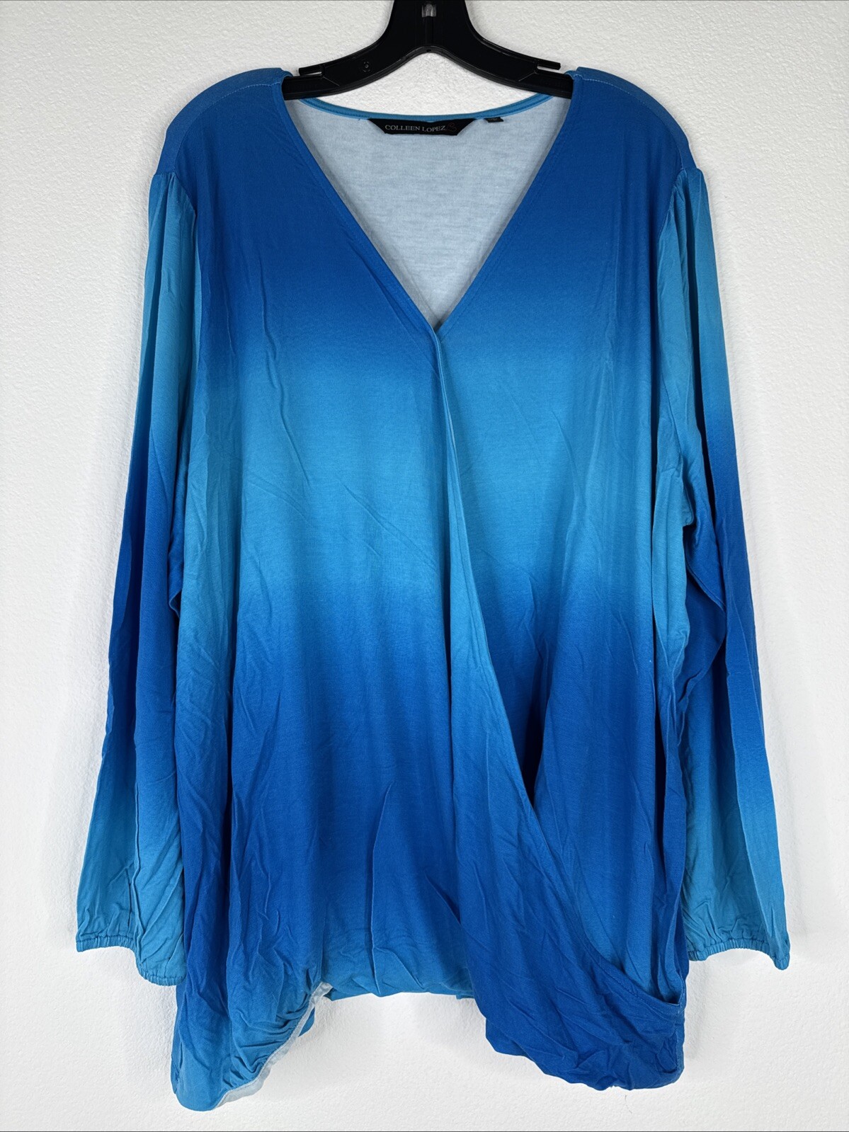Colleen Lopez Long Sleeve Ombré Top Womens Plus Size 2X Blue NEW
