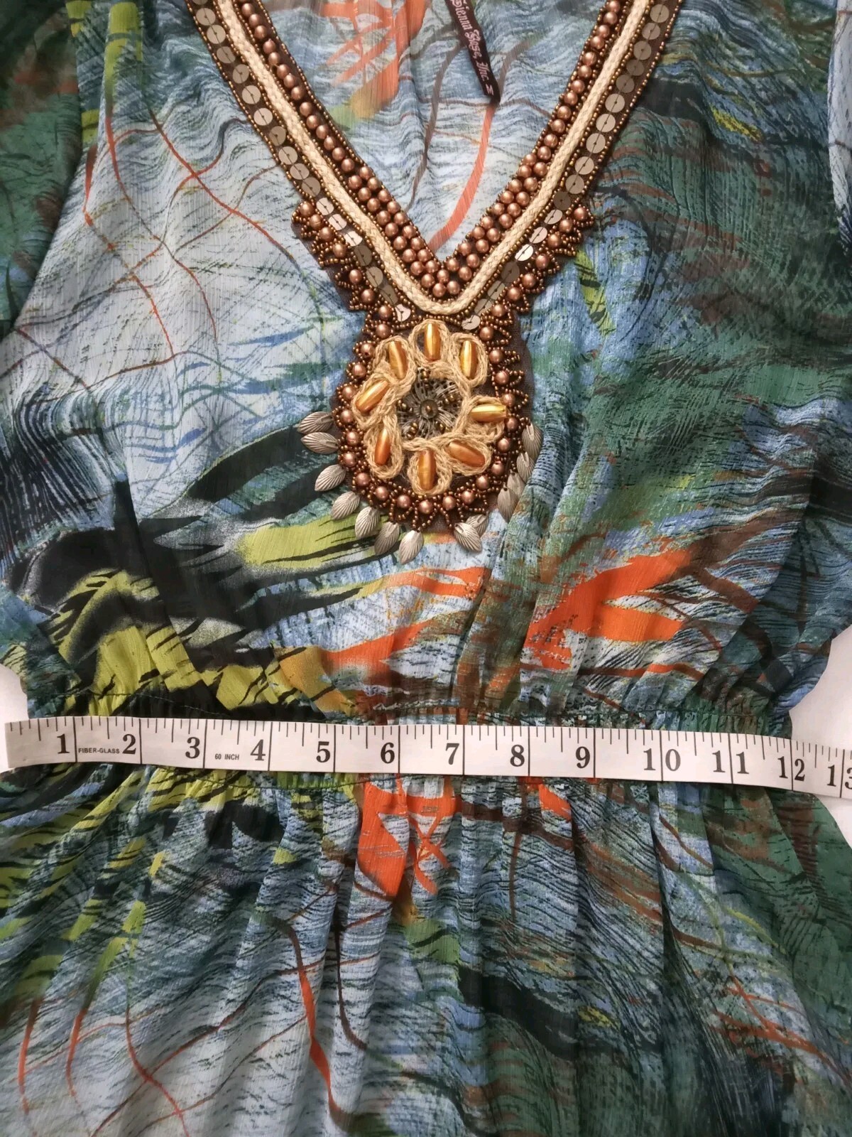 MUSHKA By SIENNA ROSE Women’s Medium Sheer Watercolor Tunic Beads Embroidery Top