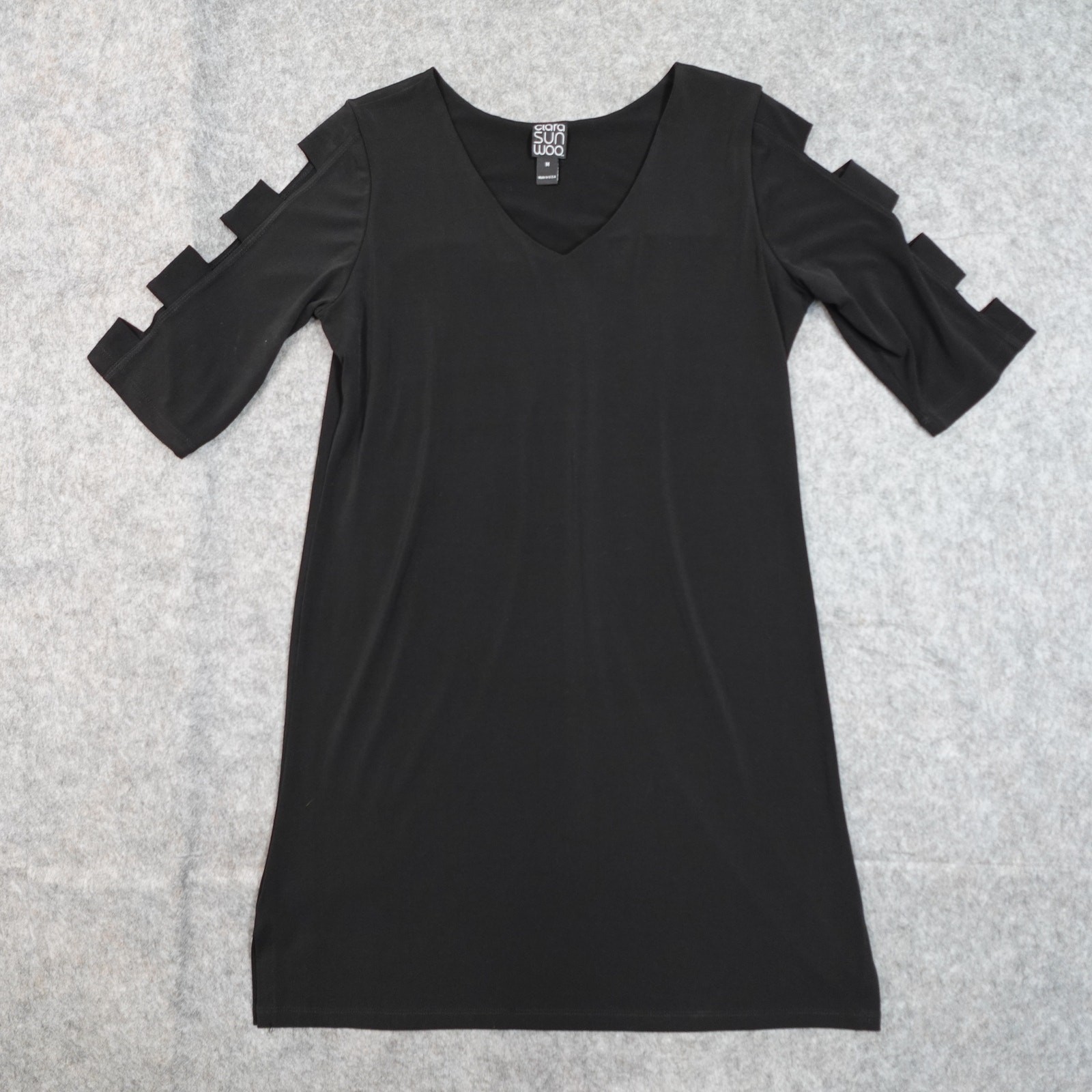 Clara Sun Woo Top Womens Medium Tunic Cut Out Black Slinky Liquid Knit