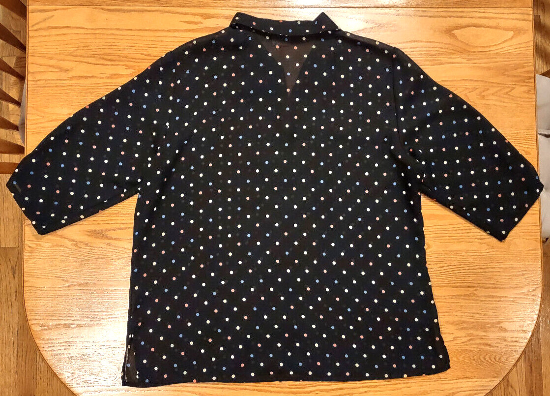 Liz Baker Polka Dot Sheer Button Down Womens Size 18 Black 3/4 Sleeve 100% Poly