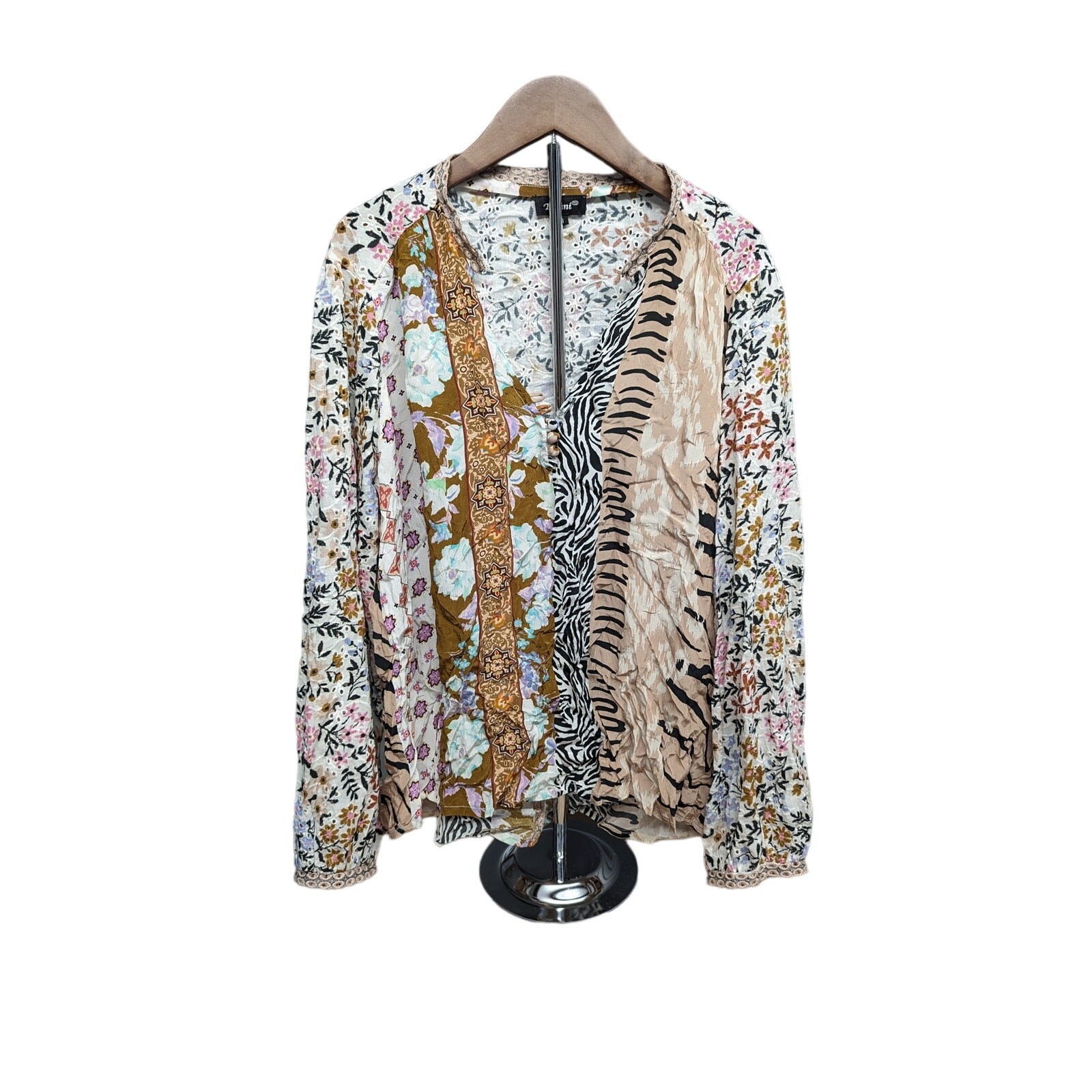 TOLANI Women Medium Top Silk Embroidered Eyelet Floral Animal Striped Mix