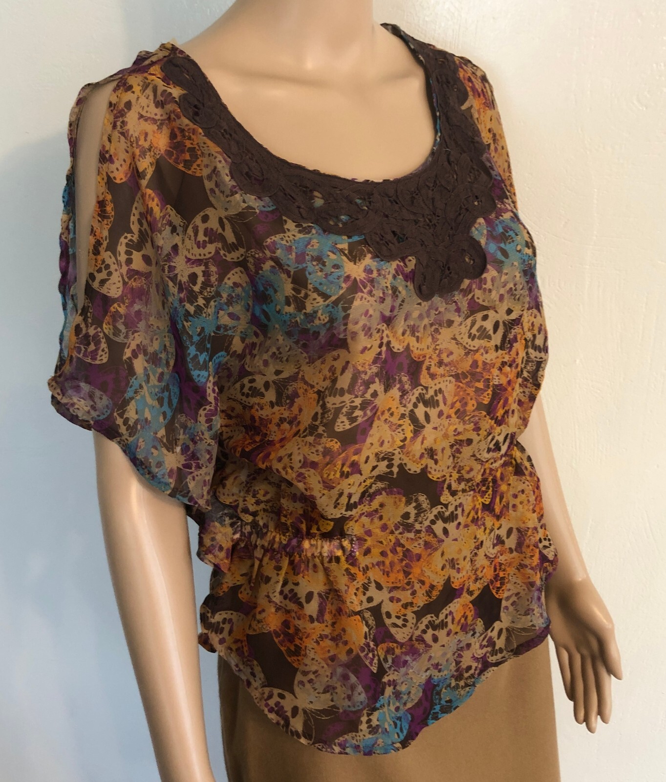 Eyeshadow Chiffon Blouse Sz Small Dolman Sleeve Fairy Gypsy Hippie