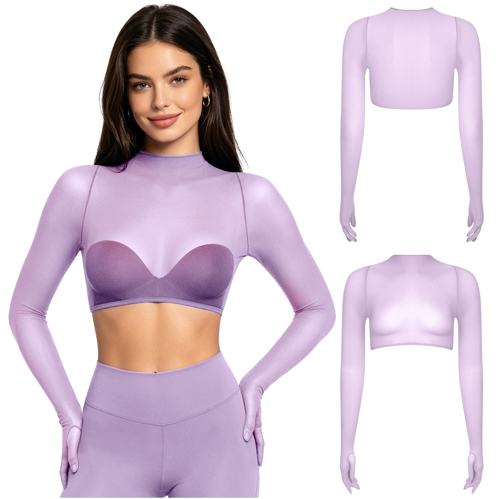 US Sexy Women Crop Top Oil Shiny Transparent Sports Fitness Sheer Tights T-shirt