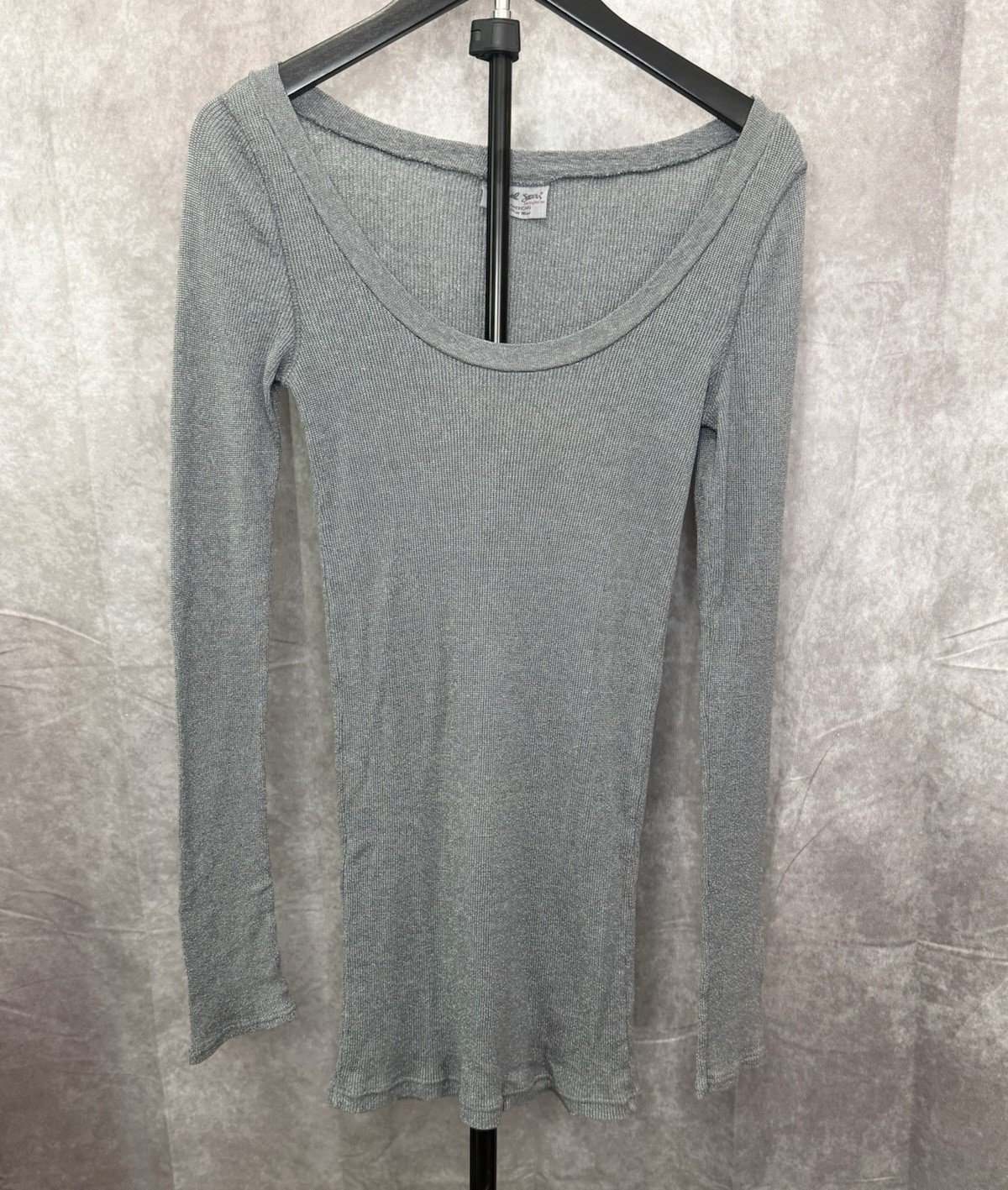 Michael Stars Gray Ribbed Knit Scoop Neck Long Sleeve Pullover Top One Size