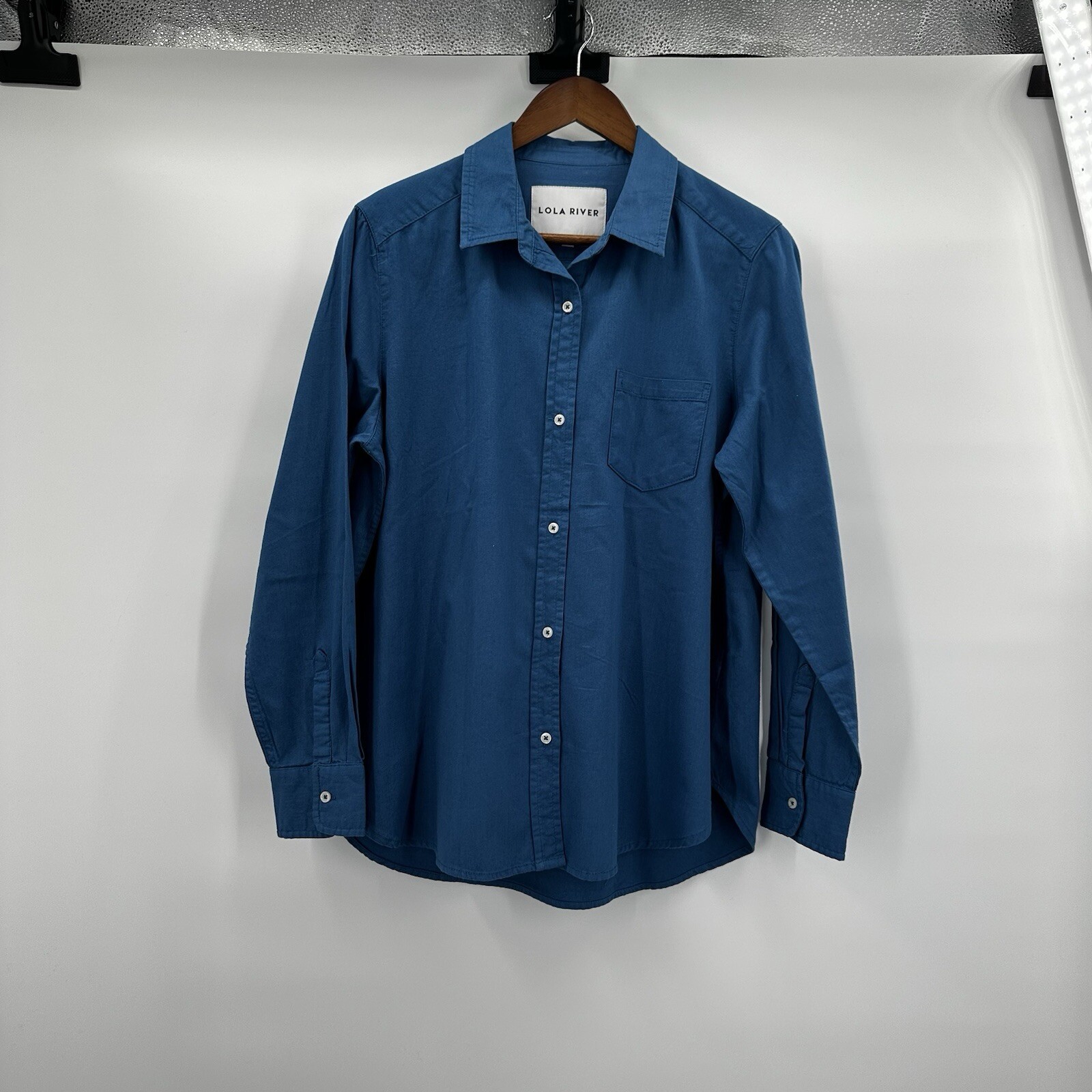 Lola River Shirt Womens Medium Blue Button Down Minimalist Office