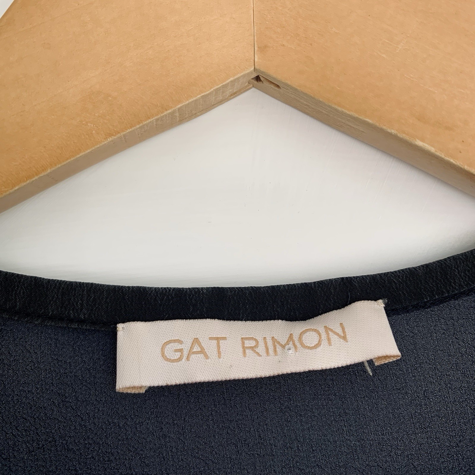Gat Rimon 100% Pure Silk Top Womens UK 10 Midnight Blue Chevron detail Sheer