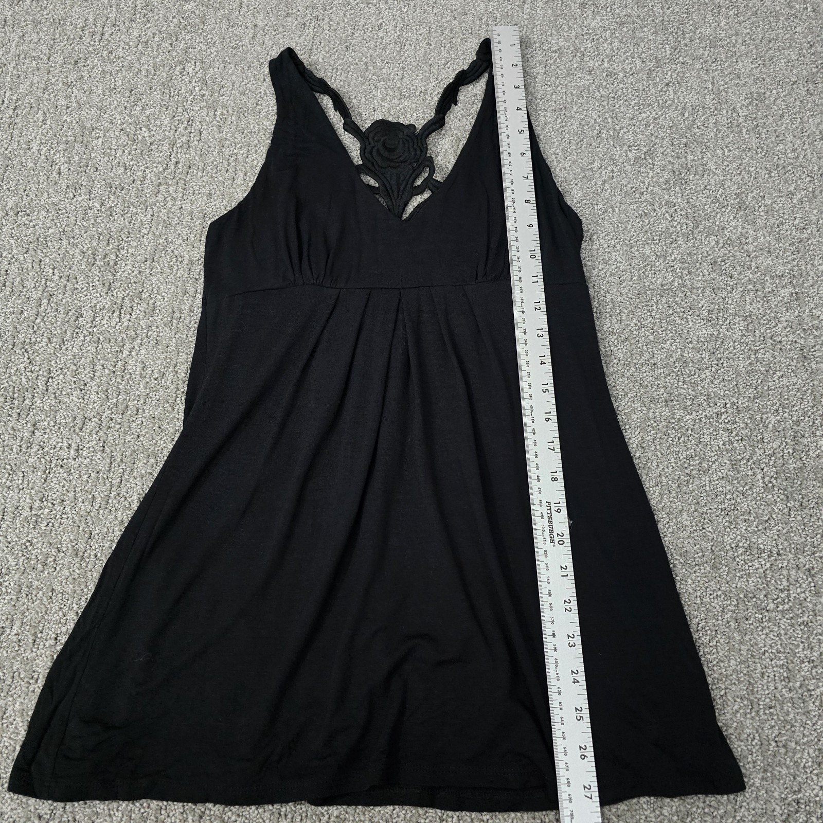 Vtg Twenty One Black Embroidered Back Babydoll Tank Top M Boho Festival Y2K