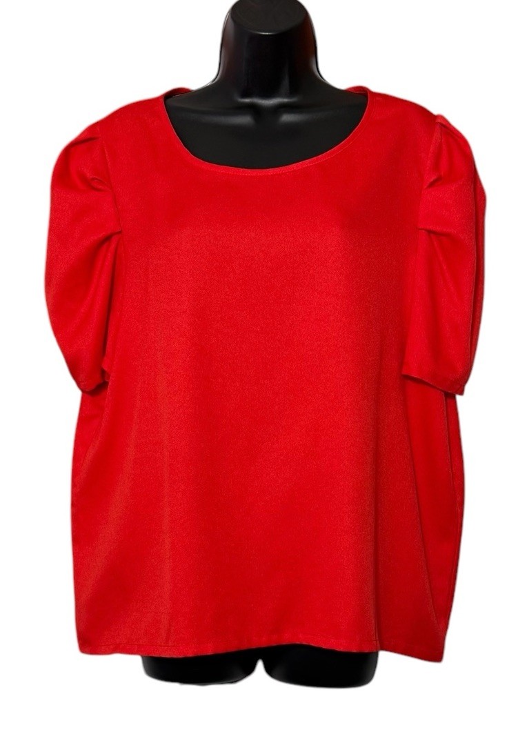 Red Ruffle Puff Shoulder Sleeve Blouse Tie Back Lightweight Women Plus Size XXL