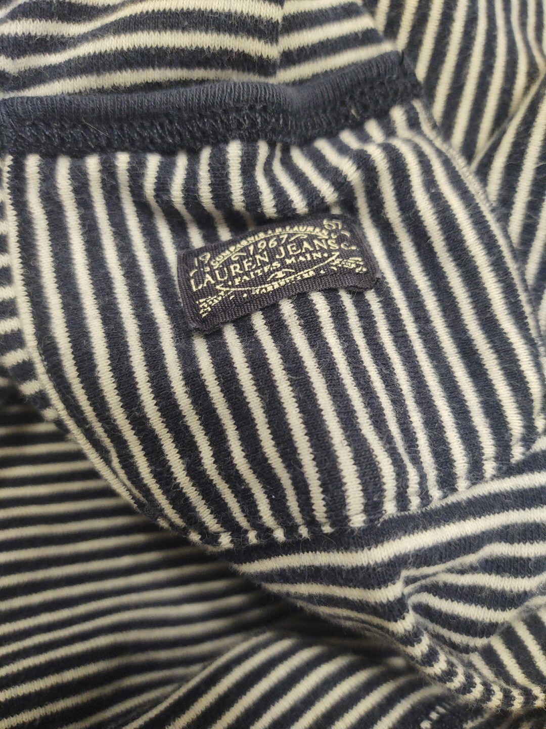 LRL Lauren Jeans Co Womens Shirt XL Blue White Stripe Nautical Blouse Top 1115