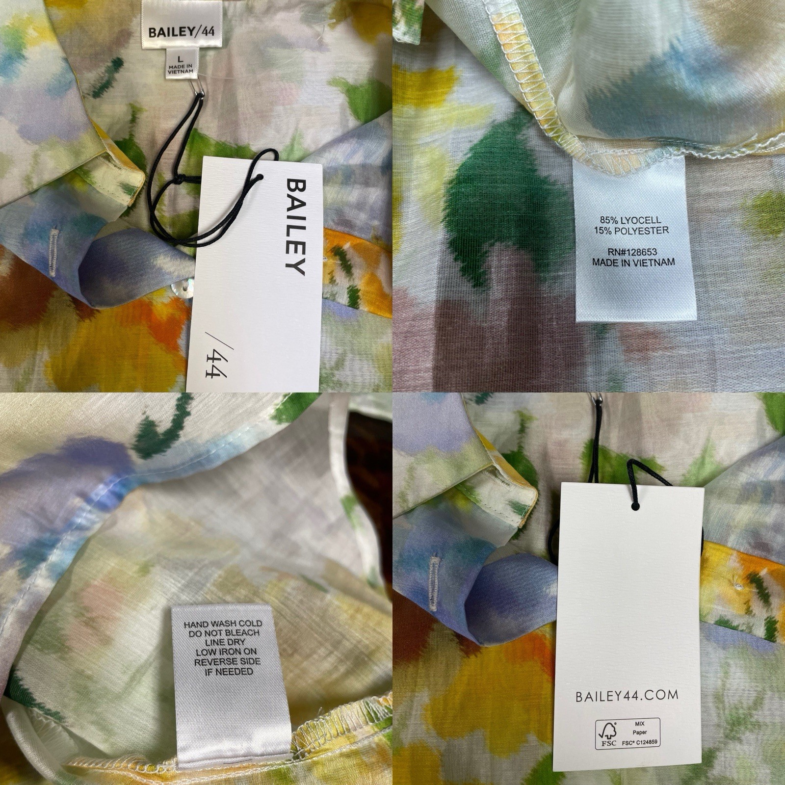 NWT Bailey 44 Floral Watercolor Button Up Semi Sheer Blouse Ethereal Feminine L