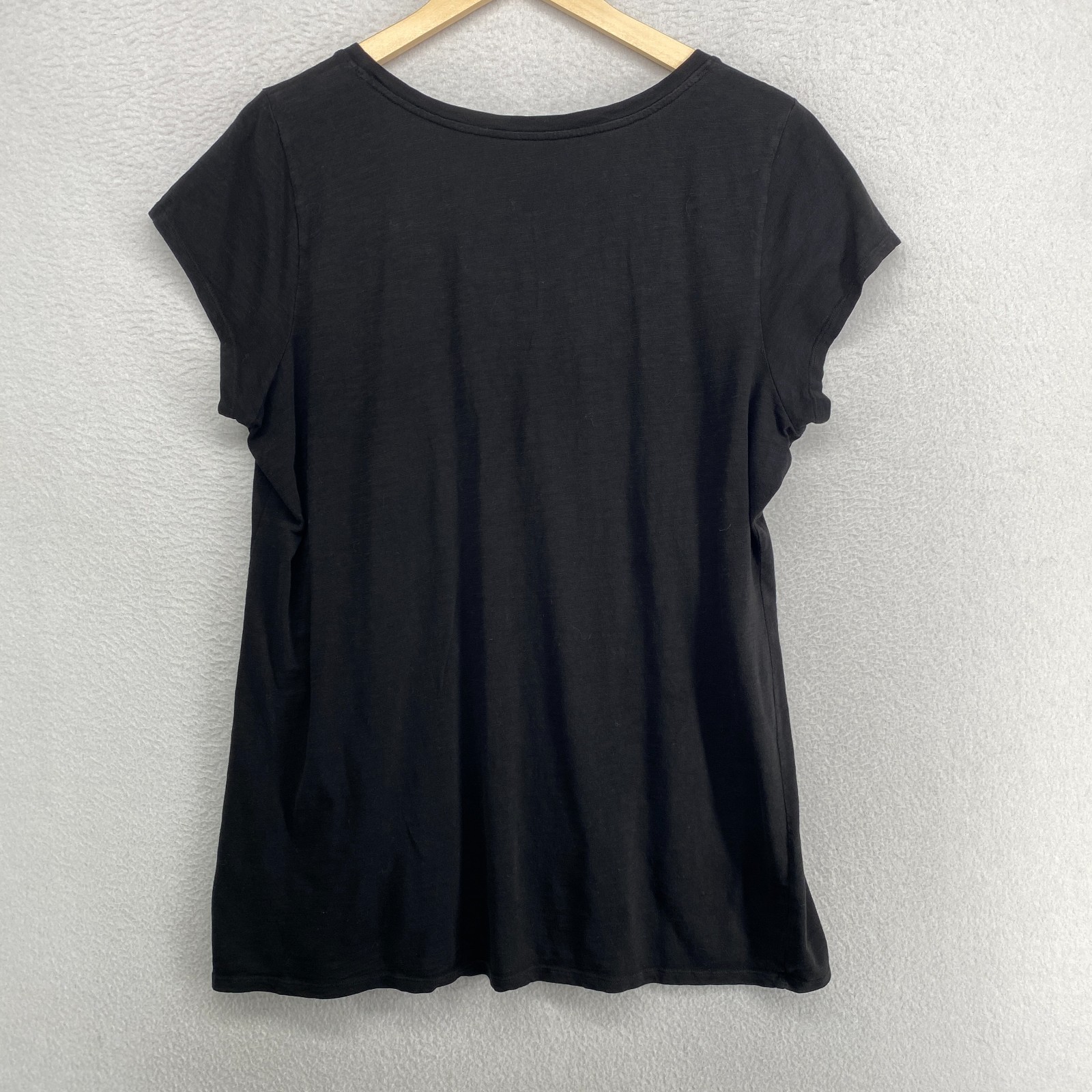 EILEEN FISHER Top L Organic Cotton Slub Jersey Scoop Neck Cap Sleeve Black