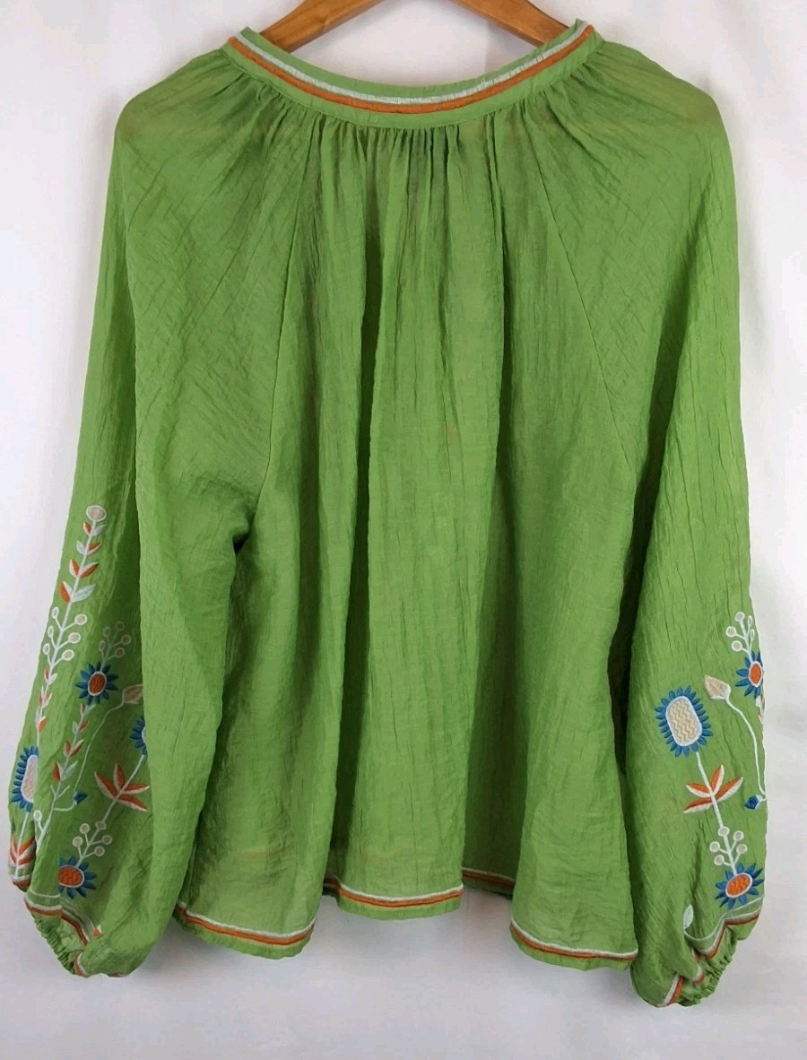 Liv Los Angeles Embroidered Floral Blouse Sz-XL Puff Sleeve Crinkly Boho Peasant