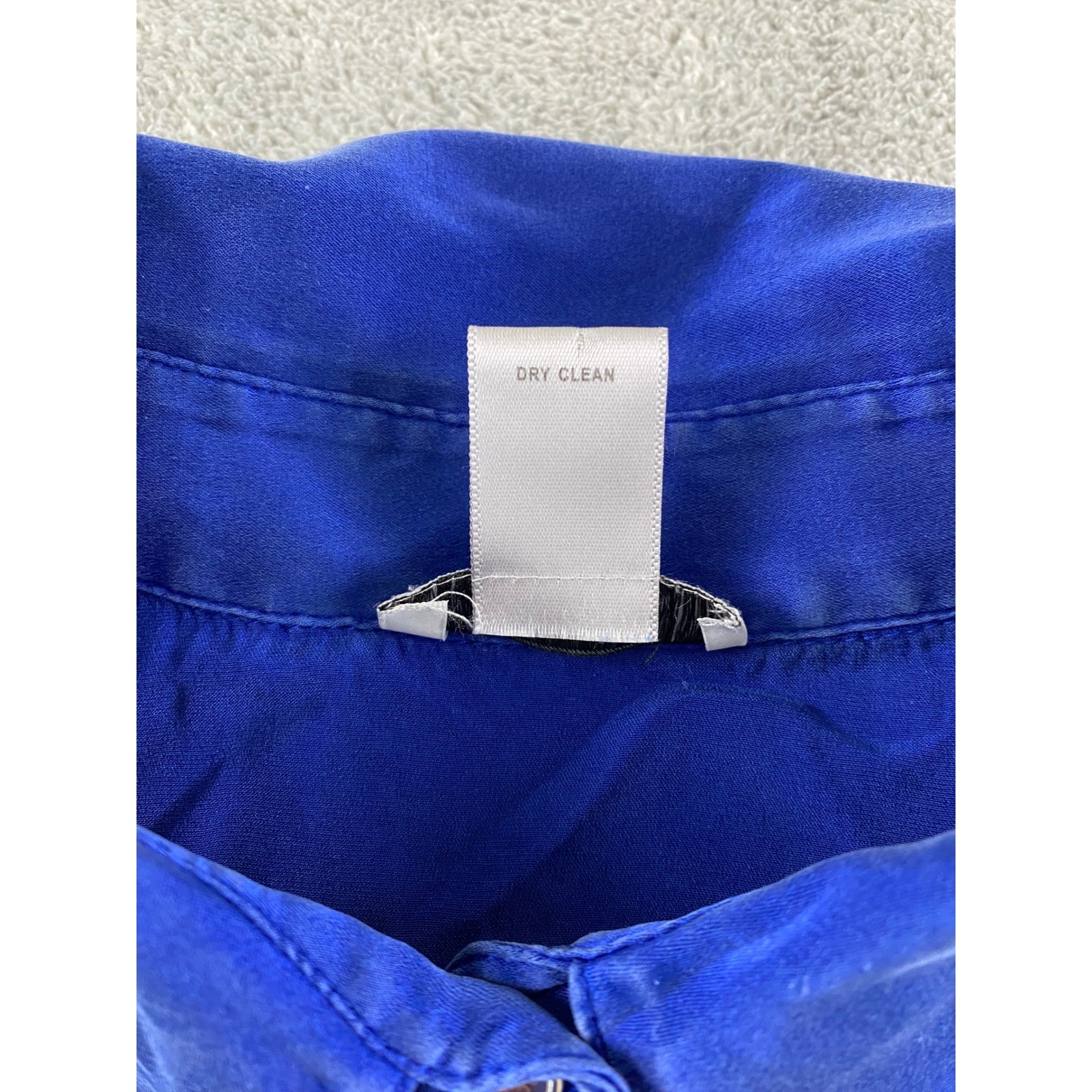 Cache Womens Silk Spandex Button Down Shirt Cobalt Blue Long Sleeve Size M