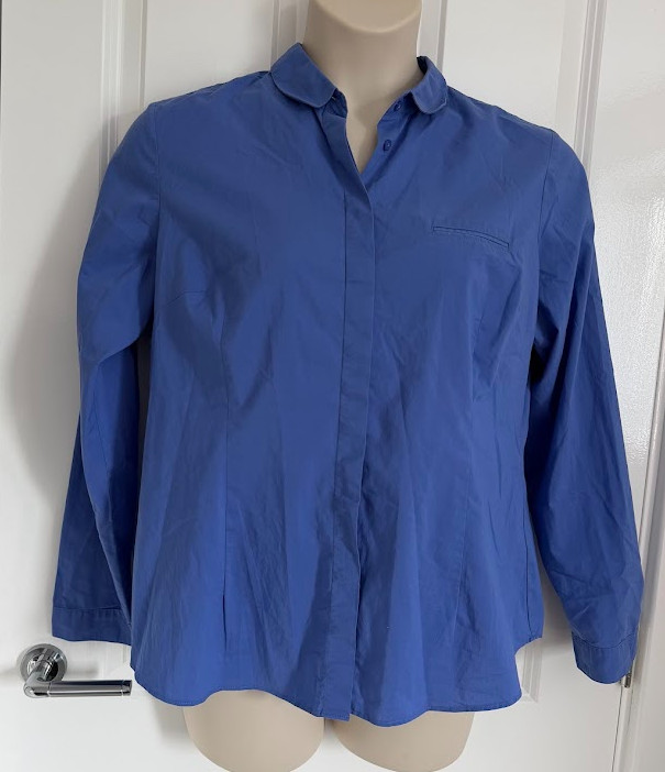 Next Women’s Blue Cotton Blend Long Sleeve Button Up Shirt Blouse Size 18 Smart