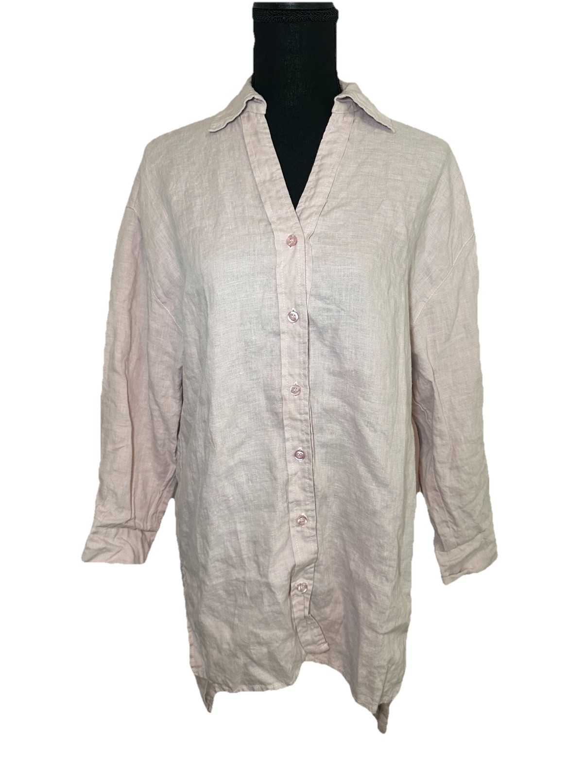 Crown Linen Designs Women’s XS/S Linen Dusty Rose Hi Low Button Up Tunic Blouse