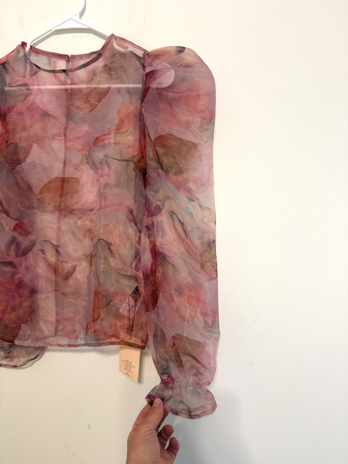 NWT SHEIN BAE XS Sheer Floral Organza Puff Sleeve Blouse Mesh Romantic Top Y2K