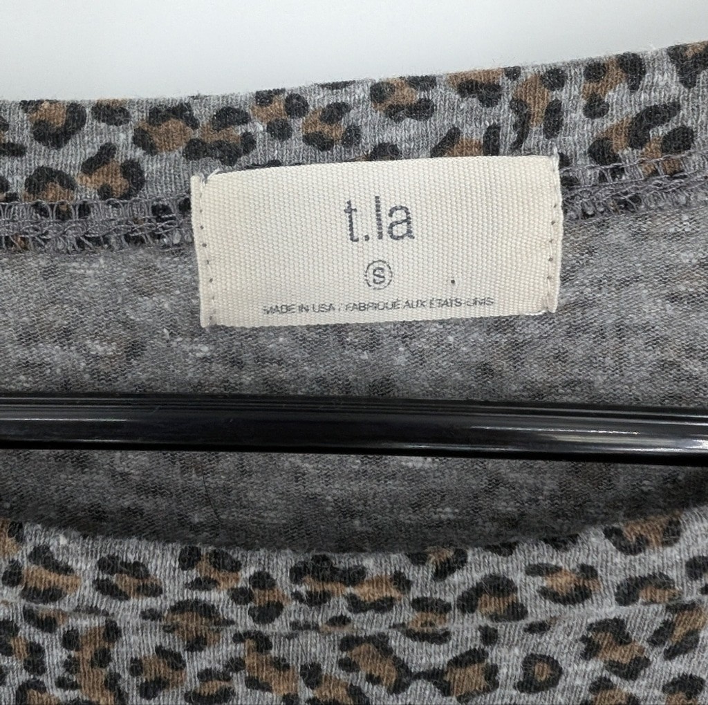 T.La Anthropologie Leopard Animal Print Top Gray Black Cotton Rayon Size Small