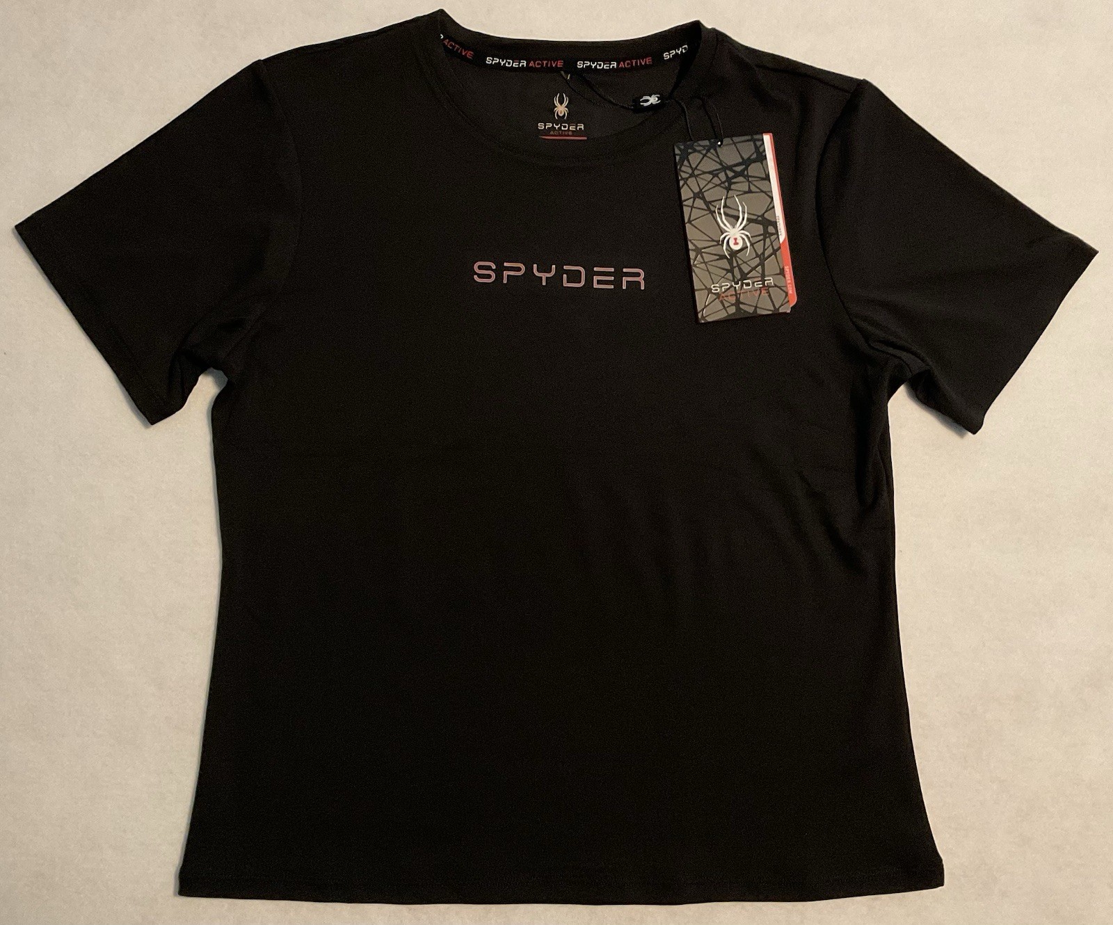 Womens Medium Spyder Active Breathable Quick Dry 4 Way Stretch Black Tee Shirt