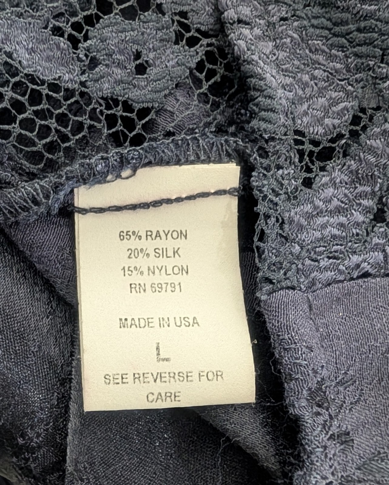 Vintage Violet Kay Silk Rayon Midnight Blue Lace Bling Blouse Kimono Style L