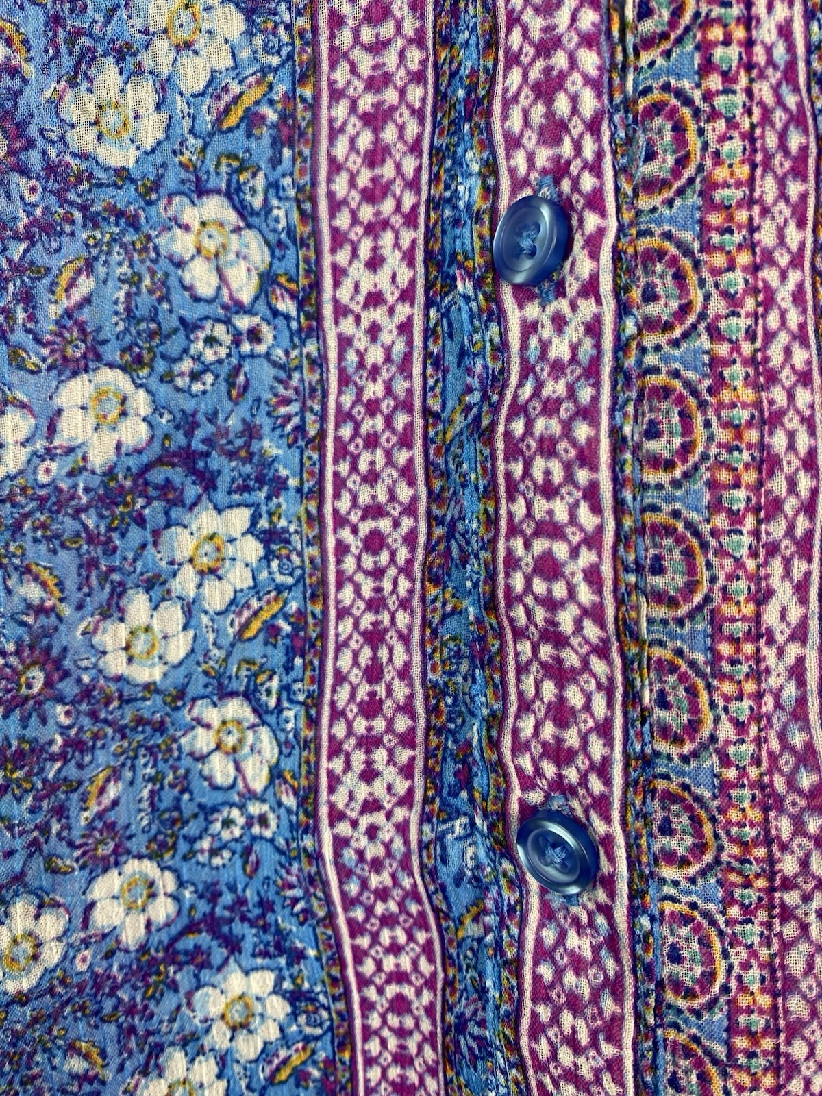 KUT from the Kloth Womens S Blue Purple Sheer Striped Floral Button Up Tunic Top